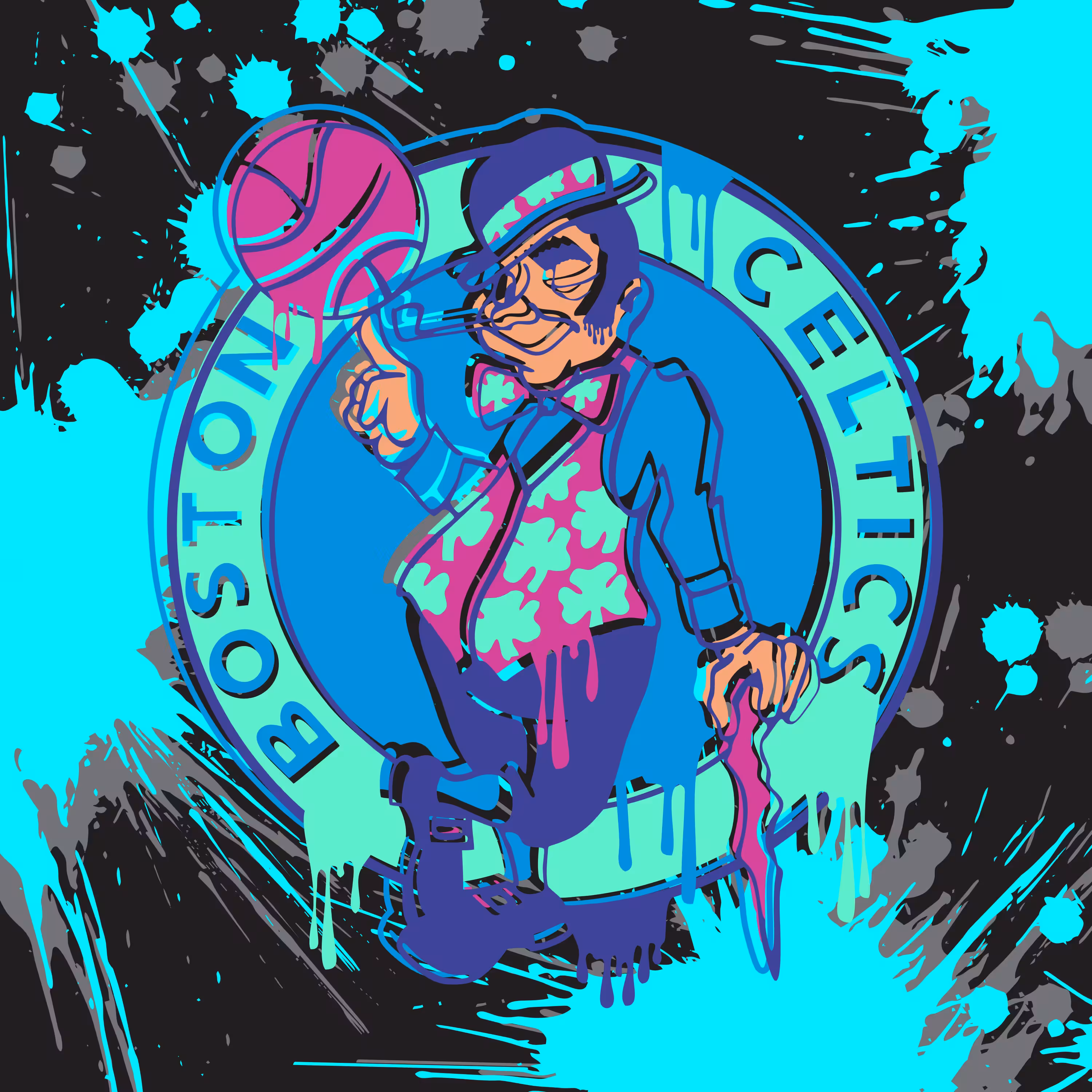 Boston Celtics Logo Graffiti - Night