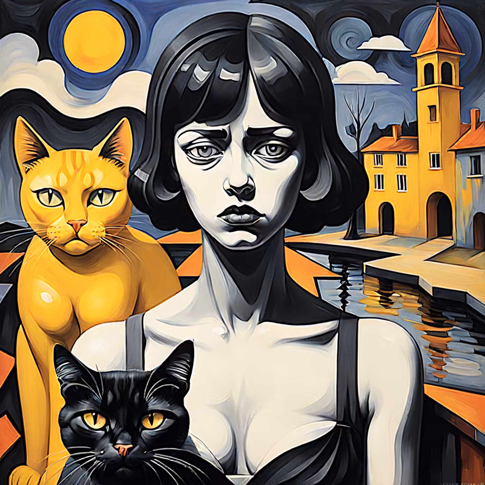 "Yellow Melancholy: A Woman and her Feline Companions"