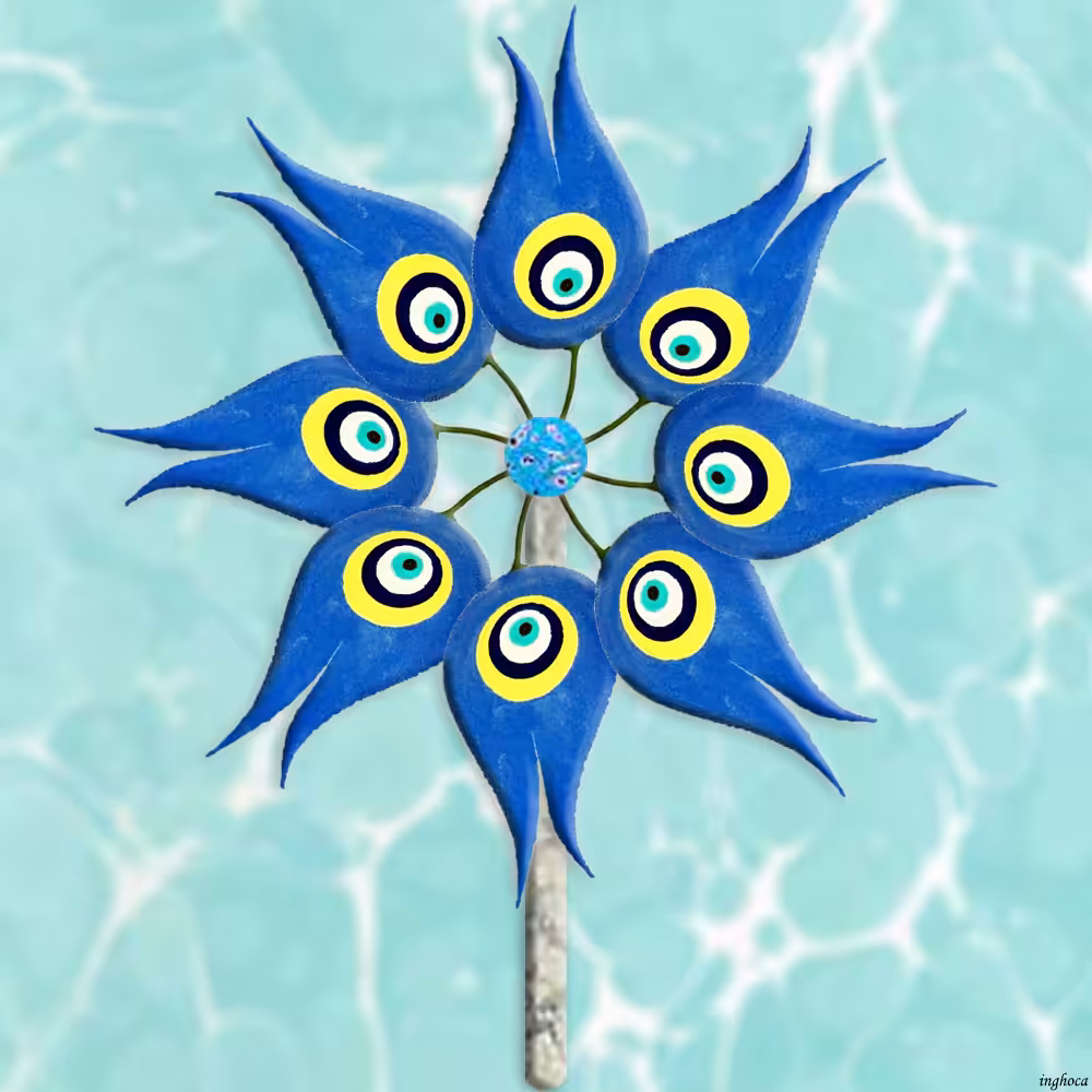 pinwheel 37 blue beaded tulip ebru art