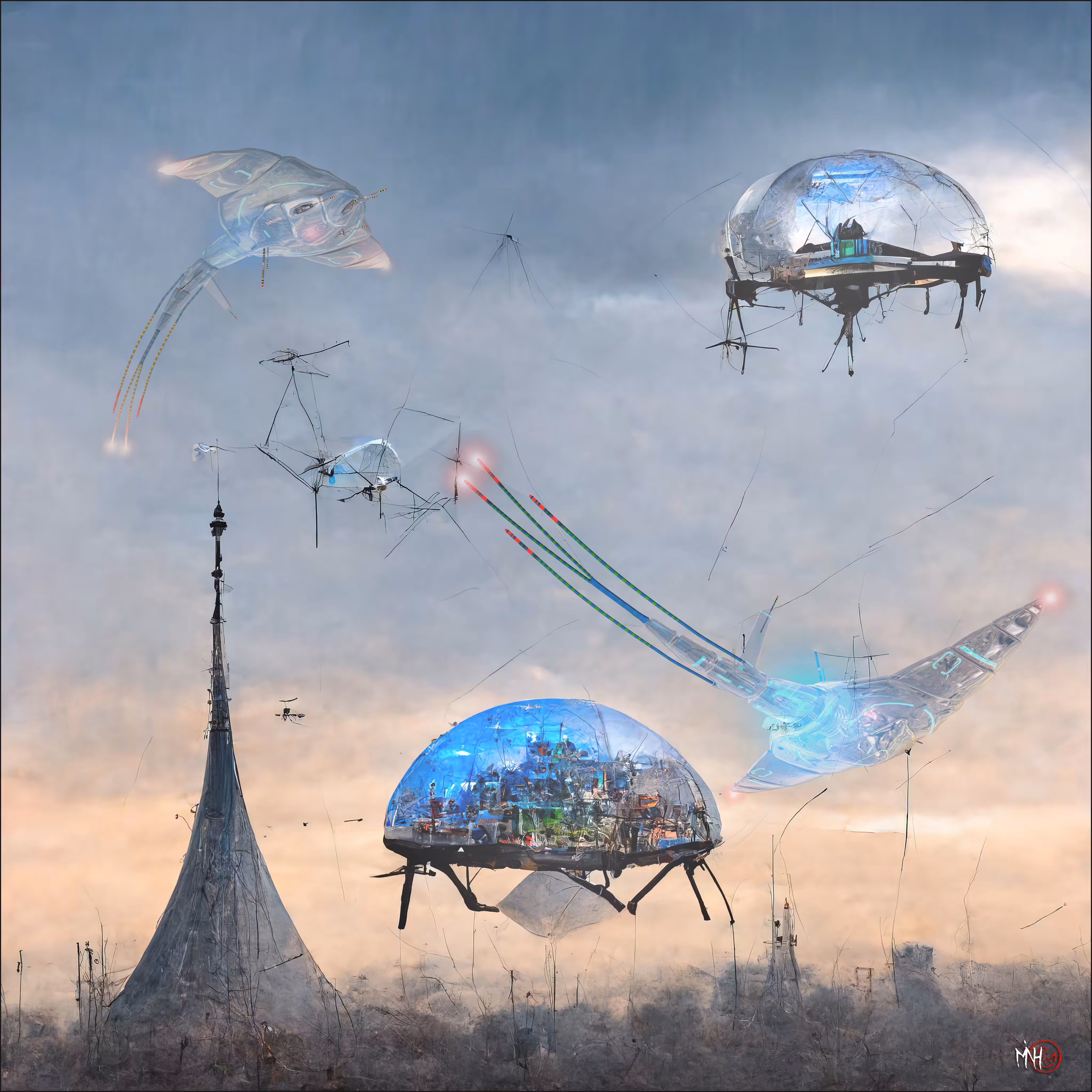 Deux Avatars de NøøT survolant Cité.