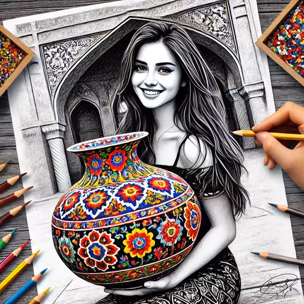 Kamrani Drawings: Colors of Heritage: Lady Dreams in Clay