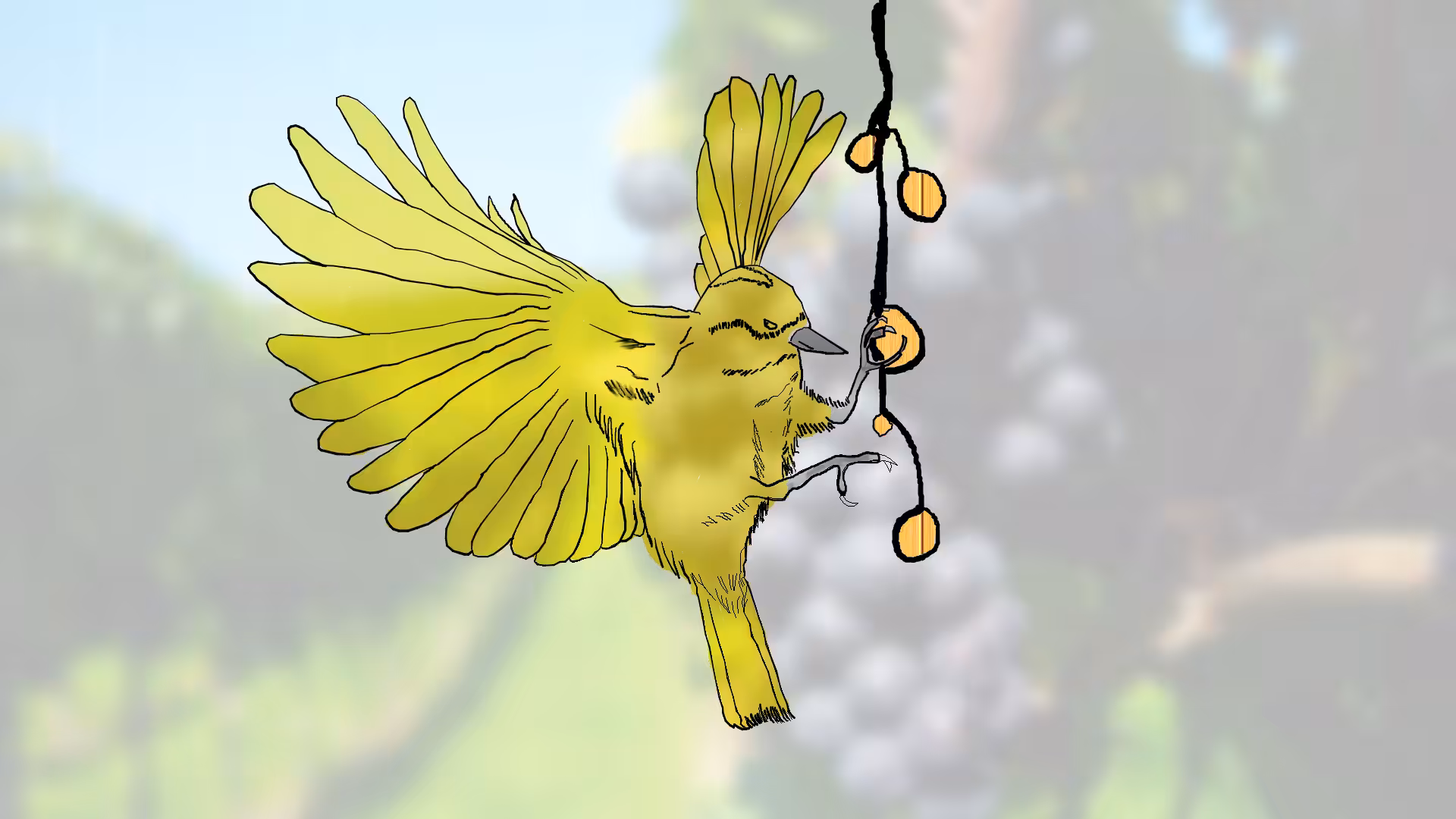 Golden bird in grapevine