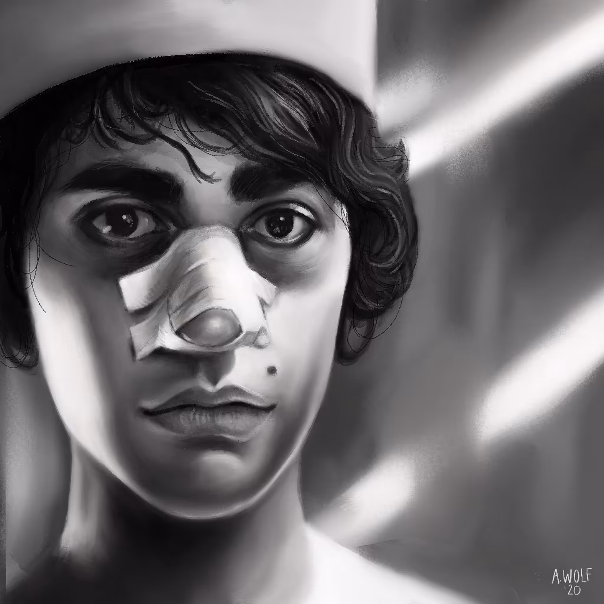 b+w portrait study of Alex Wolff in movie Hereditary 