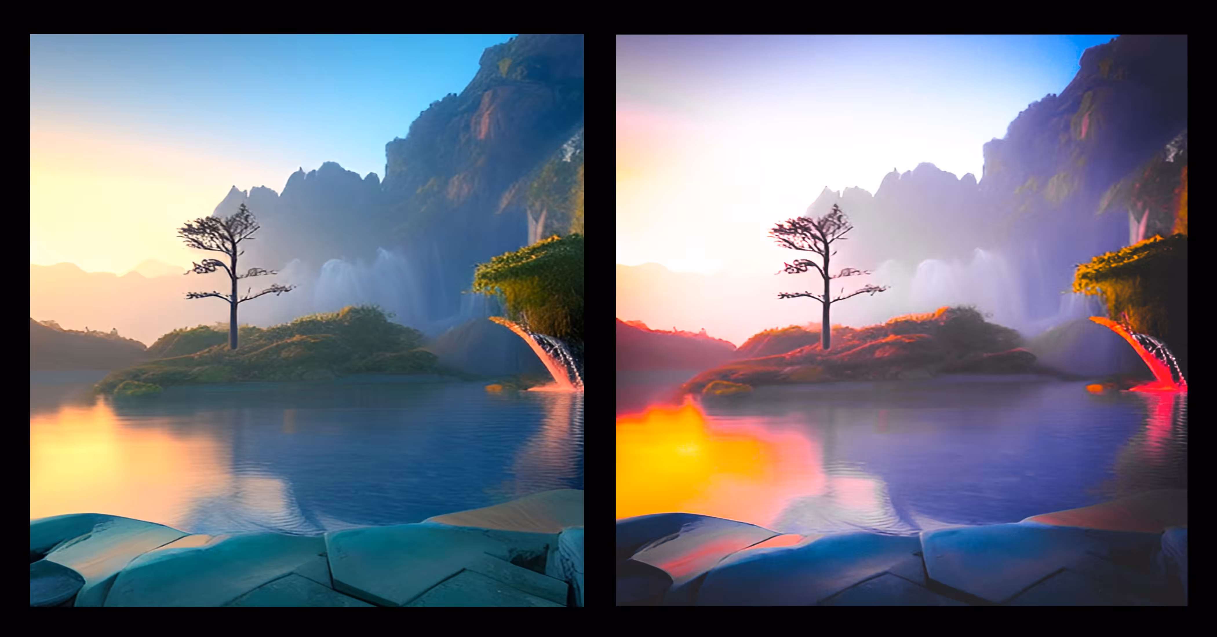 Morning and evening by the lake