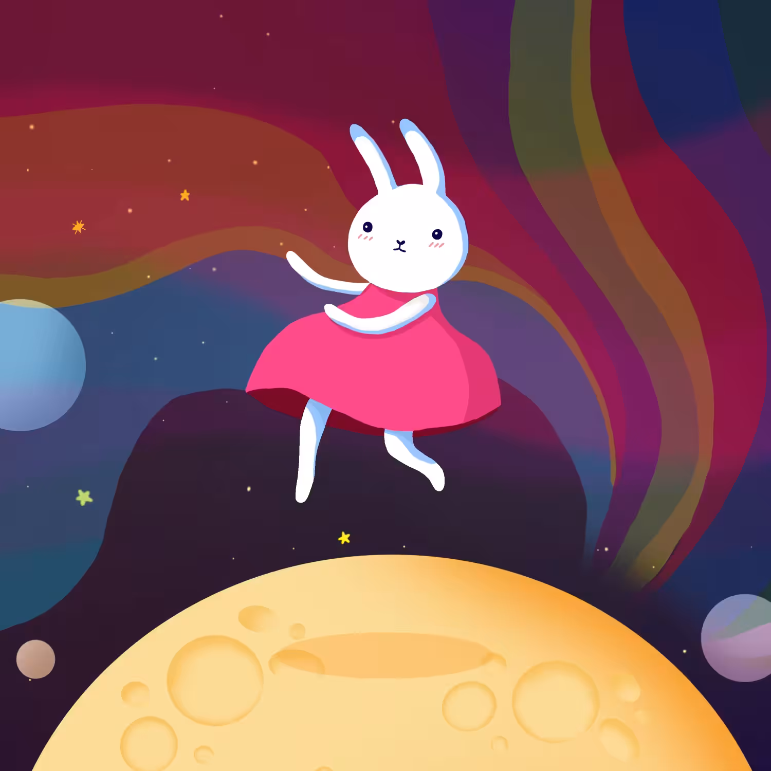 The moody bunny dancing on the moon