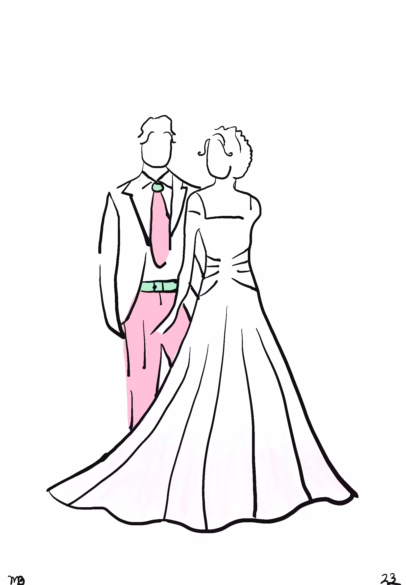 Bride and groom in color