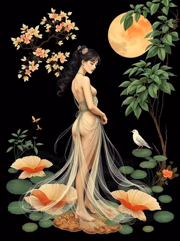 The beauty of a woman next to the beauty of nature