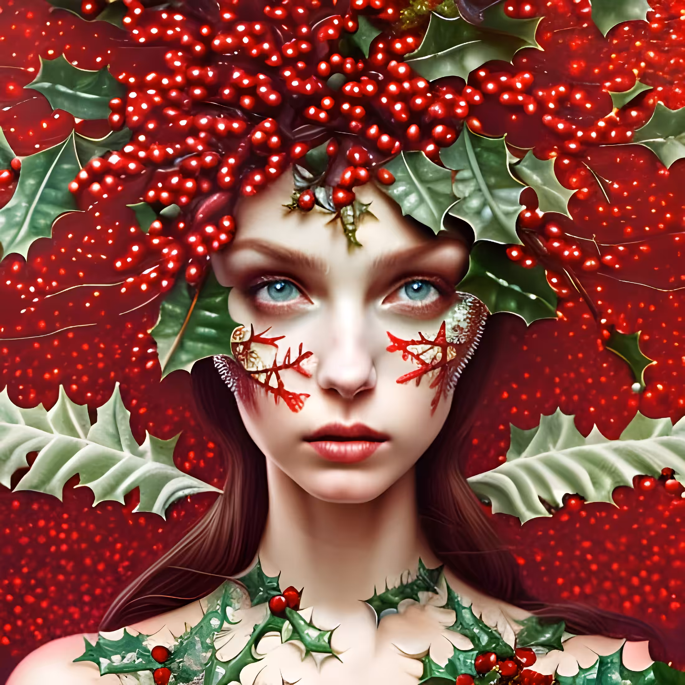 In red I find peace, there amongst the thorns and the leaves life is emerging December 3, 2022 (original image)