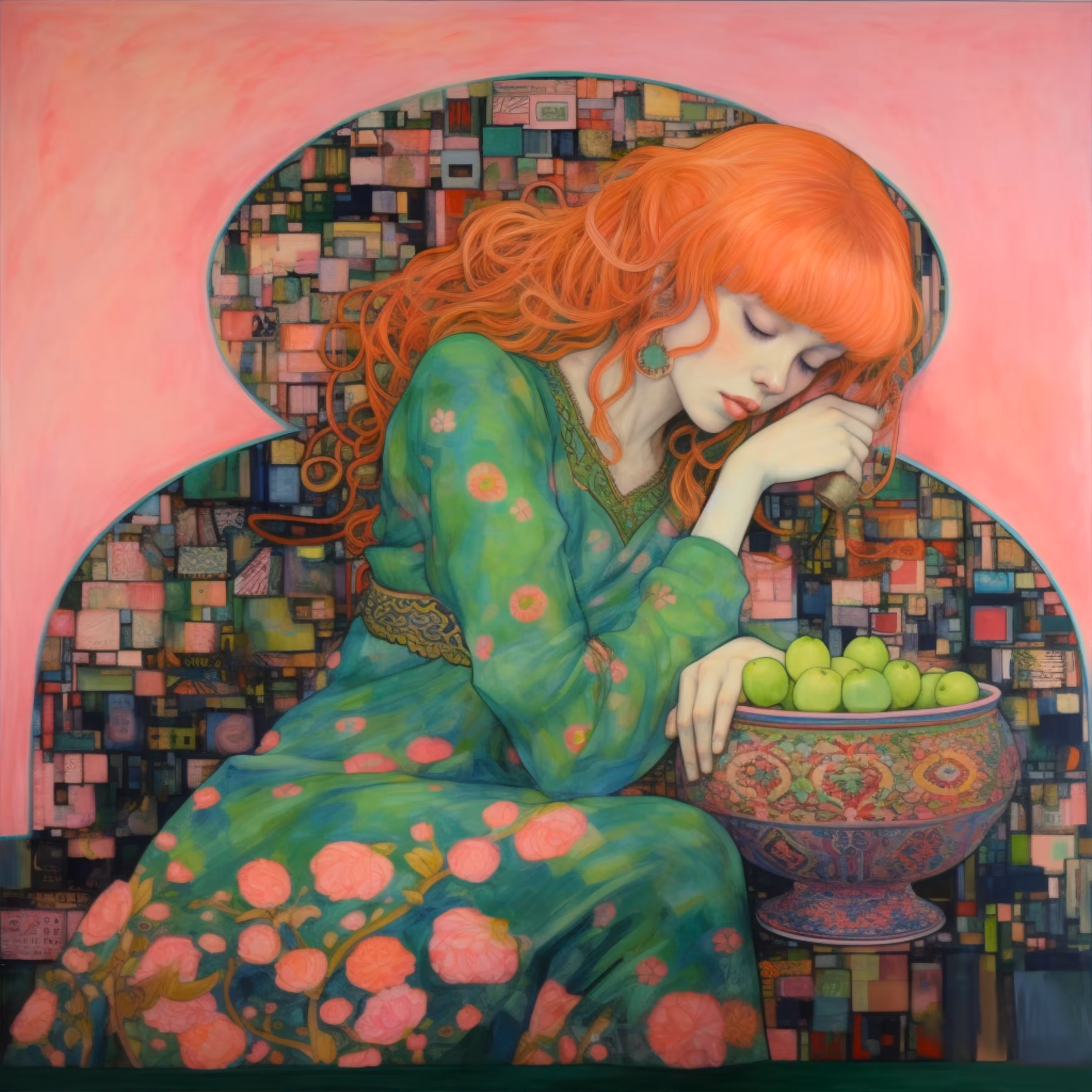 Green dress. Green fruits