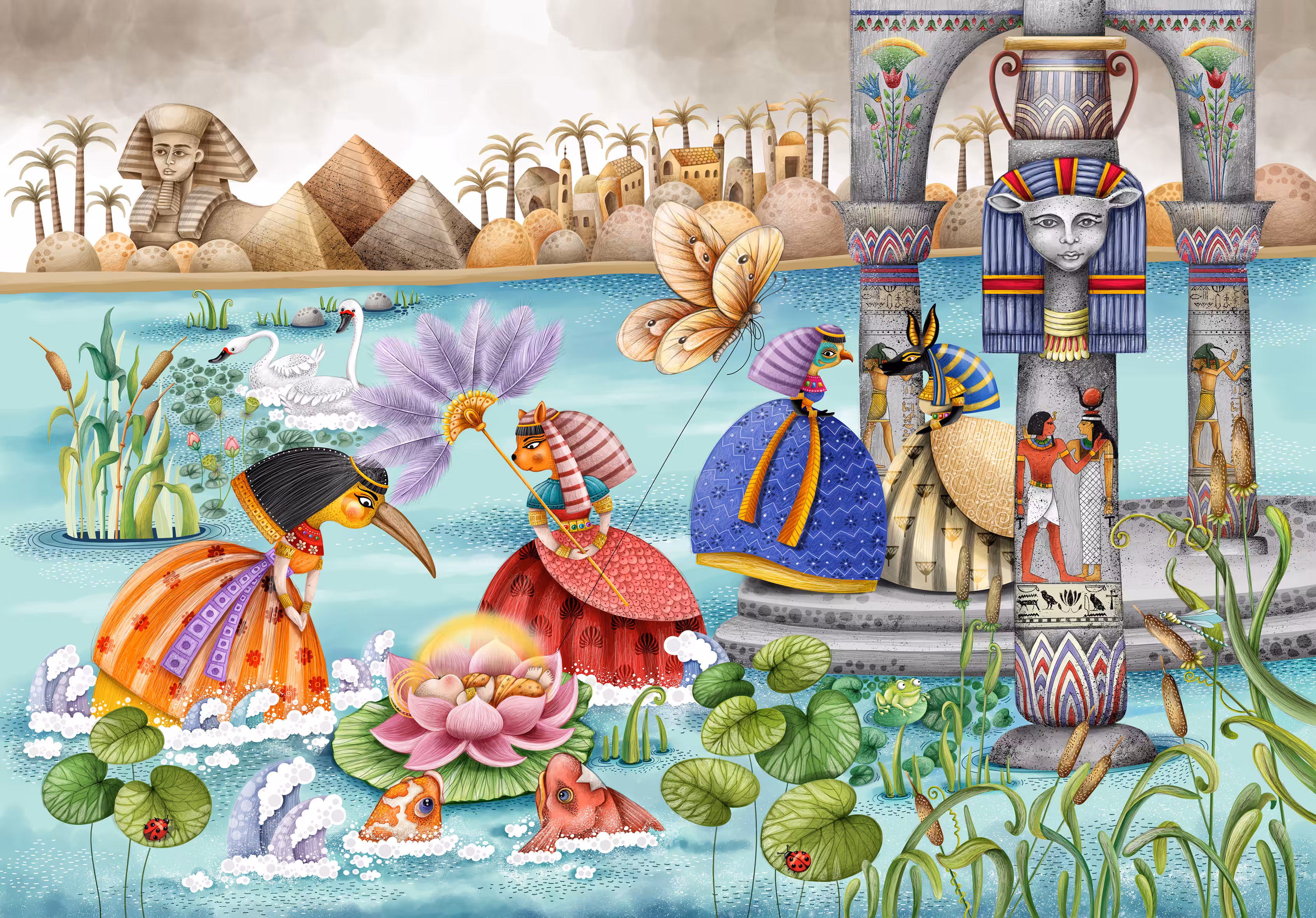 Little Moses in a lotus flower on the Nile River