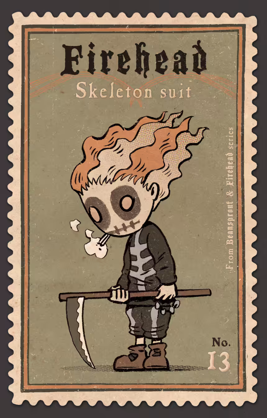 FIREHEAD in Skeleton Suit Stamp