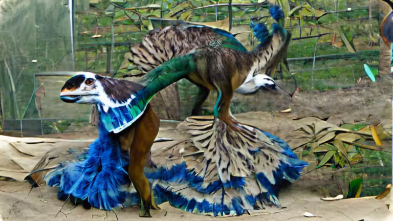 velociraptor with peacock plumage (pixray_genesis)