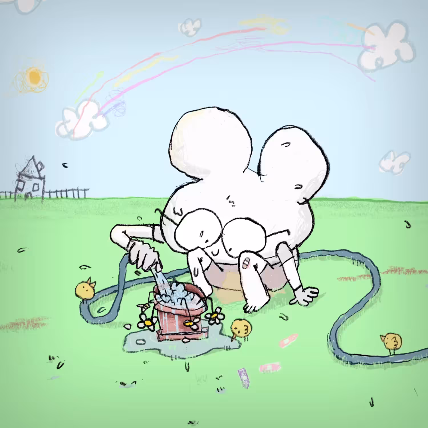 Little 'M' is watering the flowers 🌈