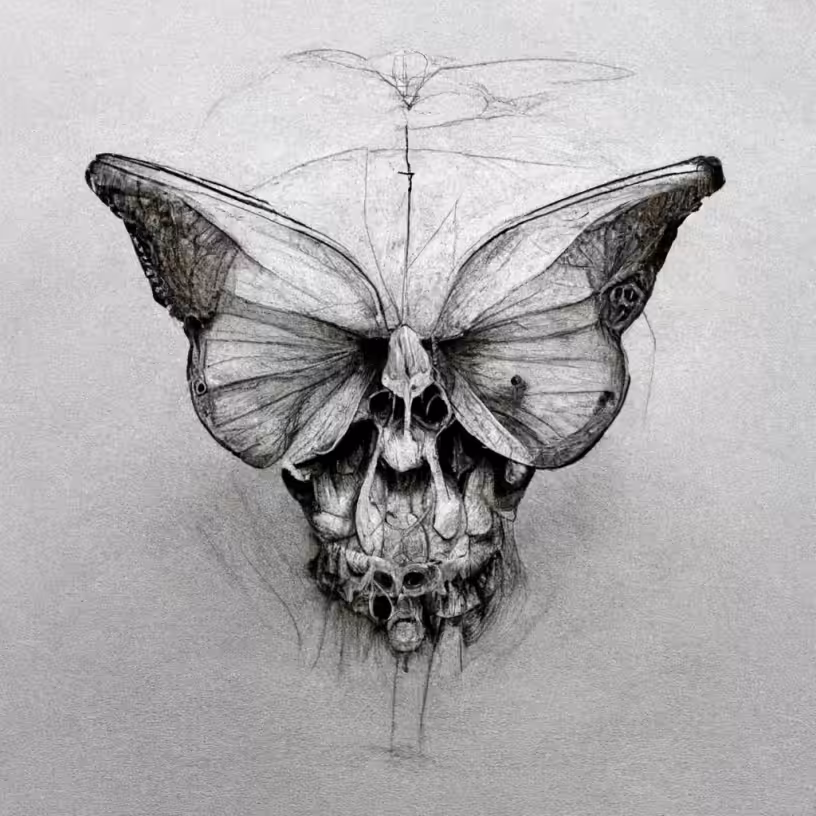O.G. SPIRATOM - Butterfly Skullz 💀🦋 AI Concept Sketch for Creepy Crypto