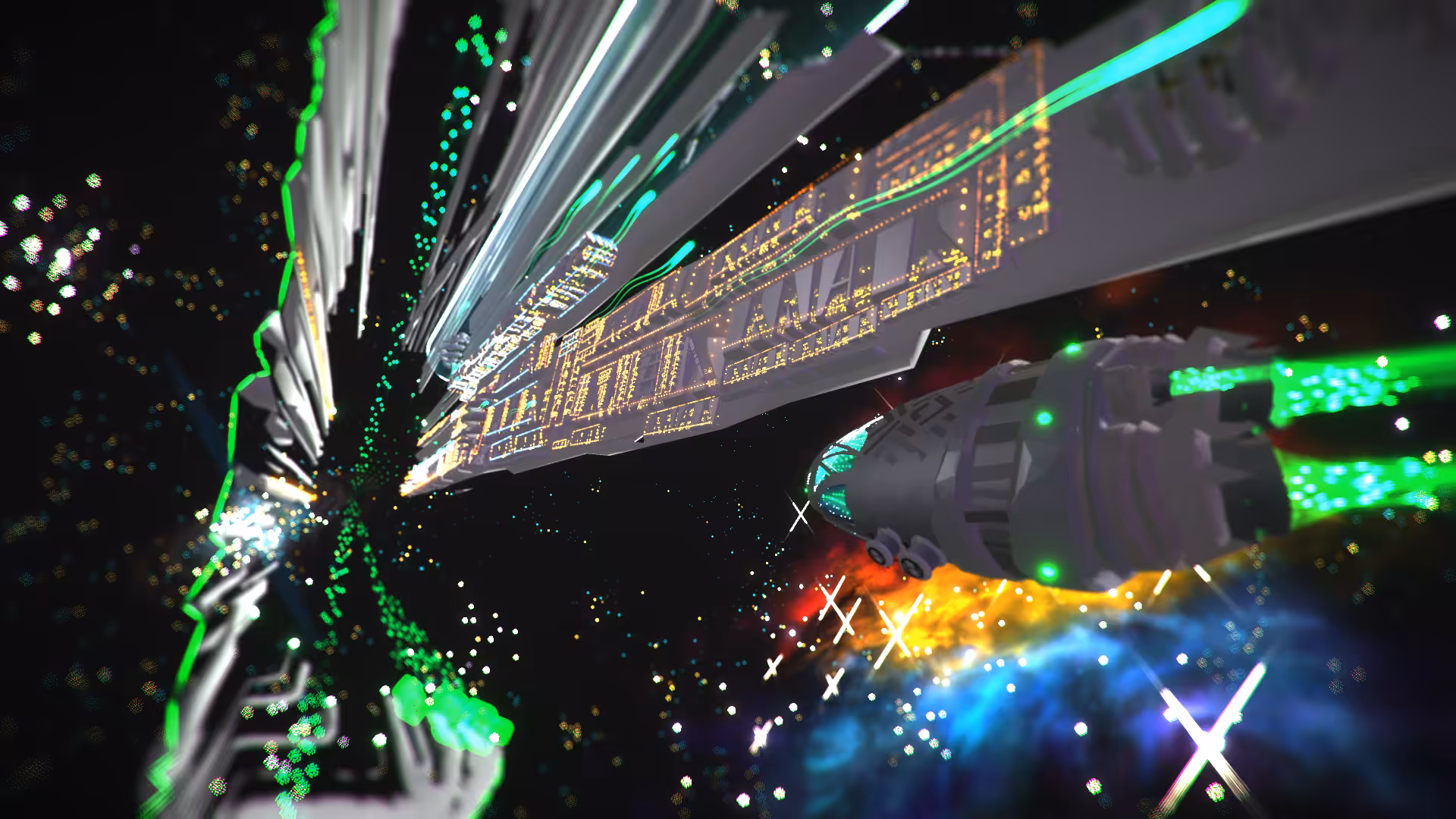 Shuttle traffic at Star Station Omega.