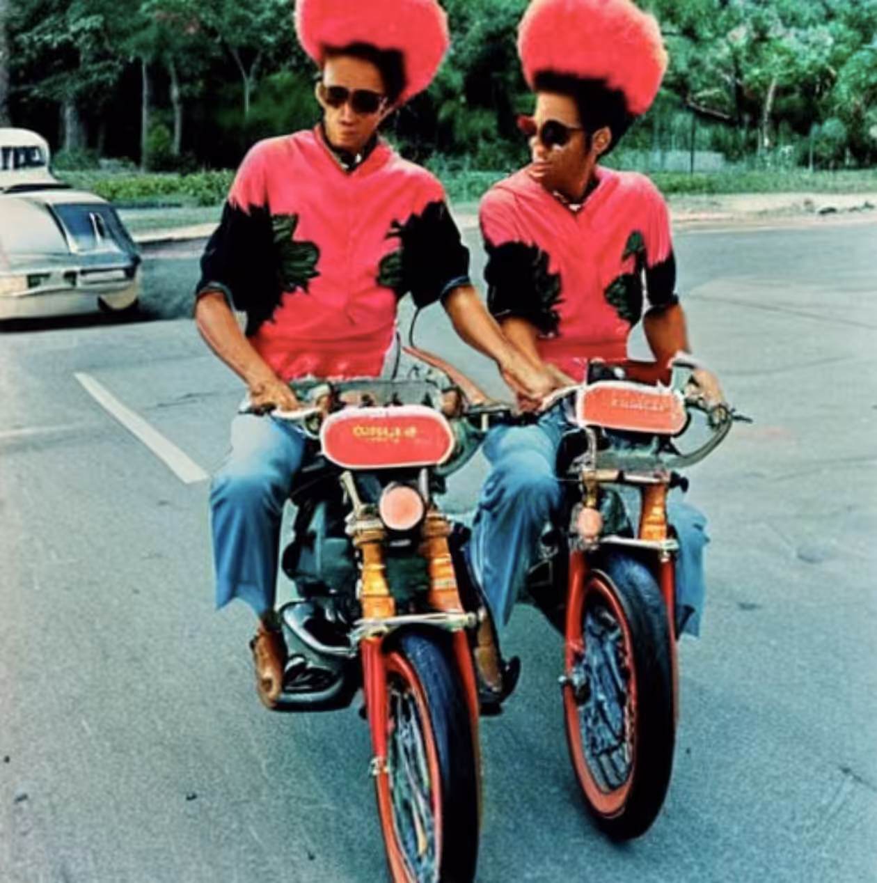 Retro Twin Men on Bike