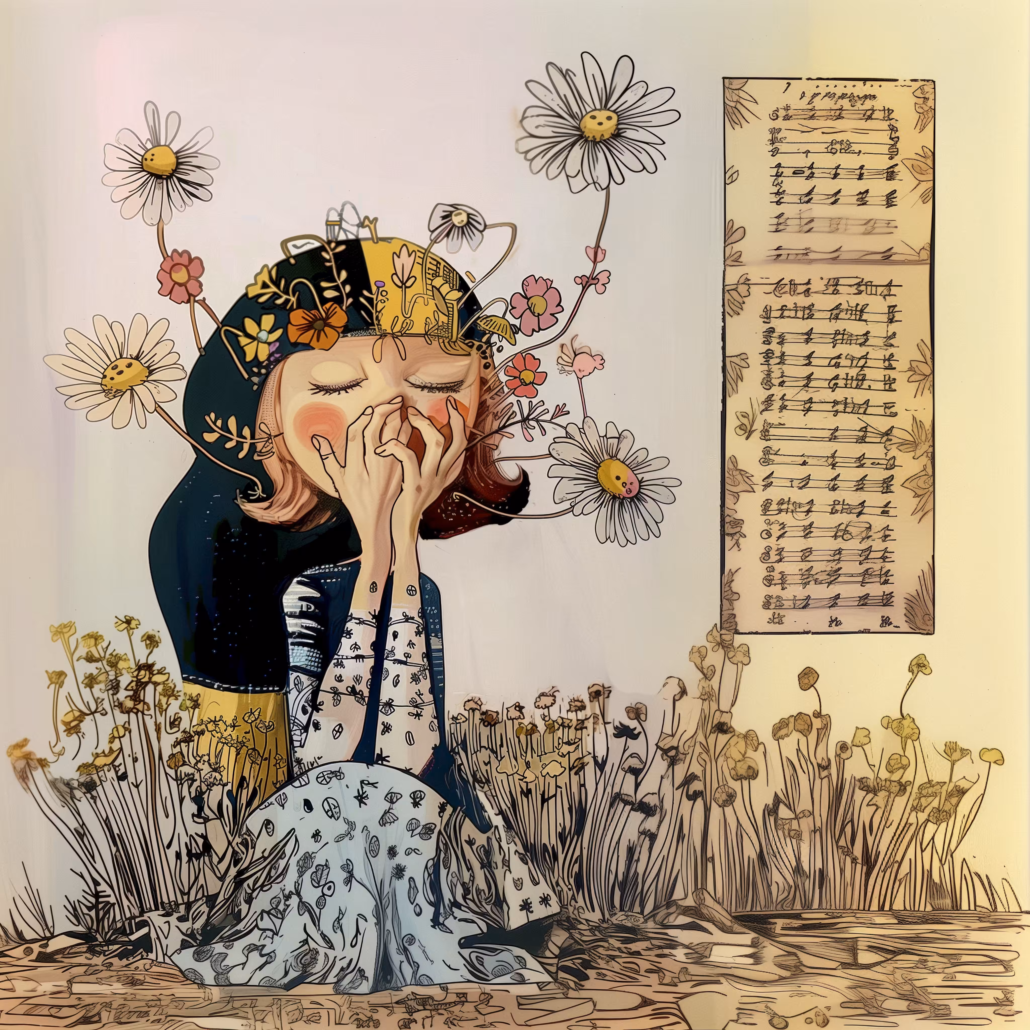 Blooming Flowers with a Grass Whistle