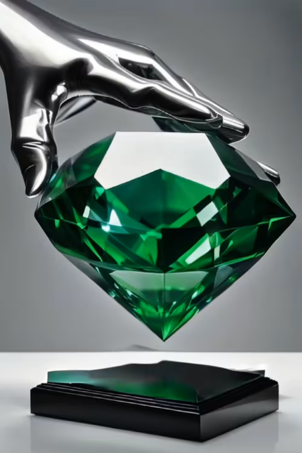 Diamond Hands - Emerald - Silver Sculpture