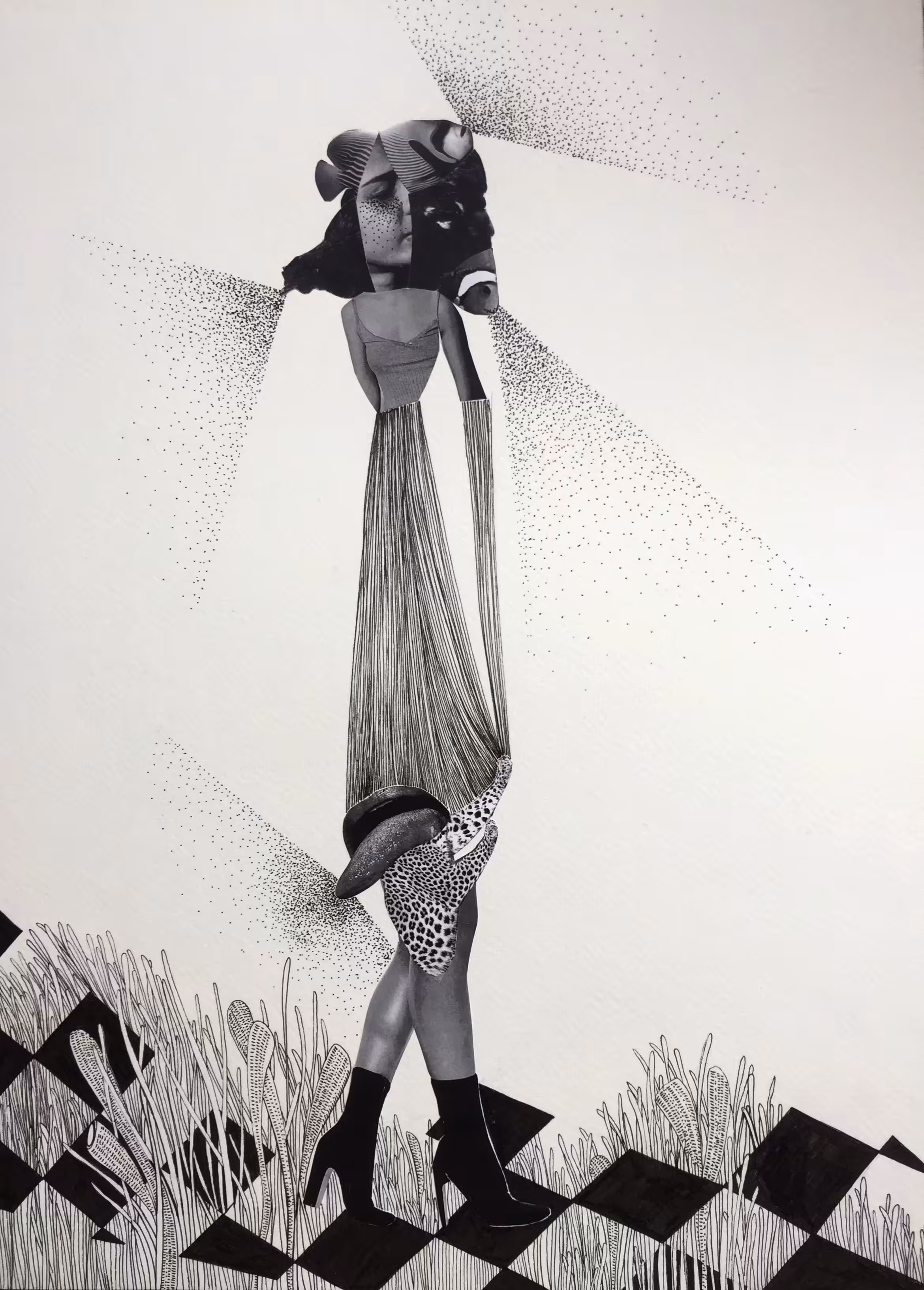 Walking on the gray street with high heels