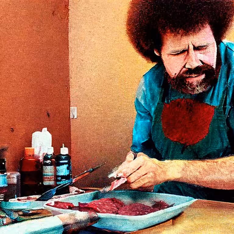 bob ross painting dish of meat
