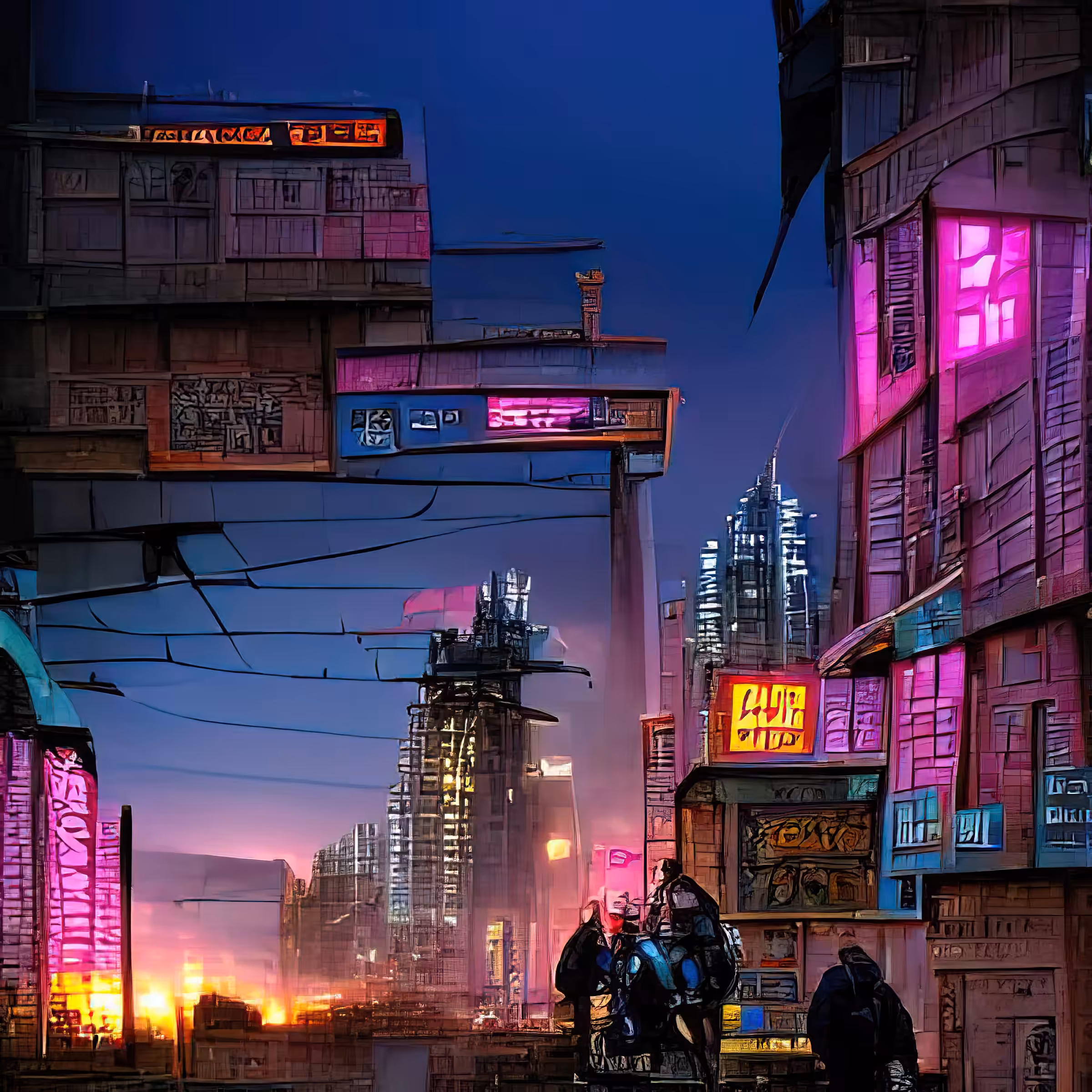 streets of cyberpunk city at dusk 8l42IVa48g7TAljguBNv