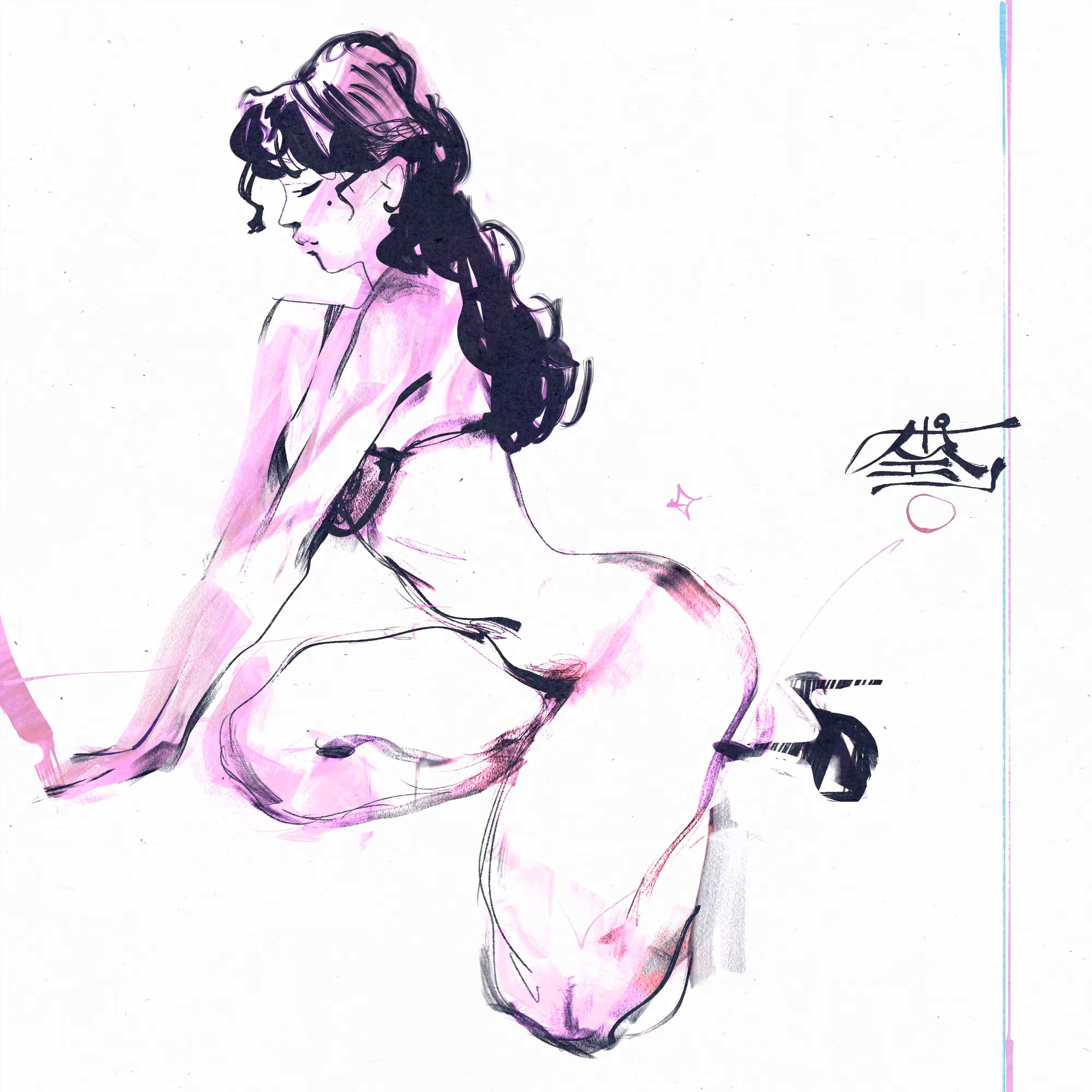 Pink lady-dancer's sketch