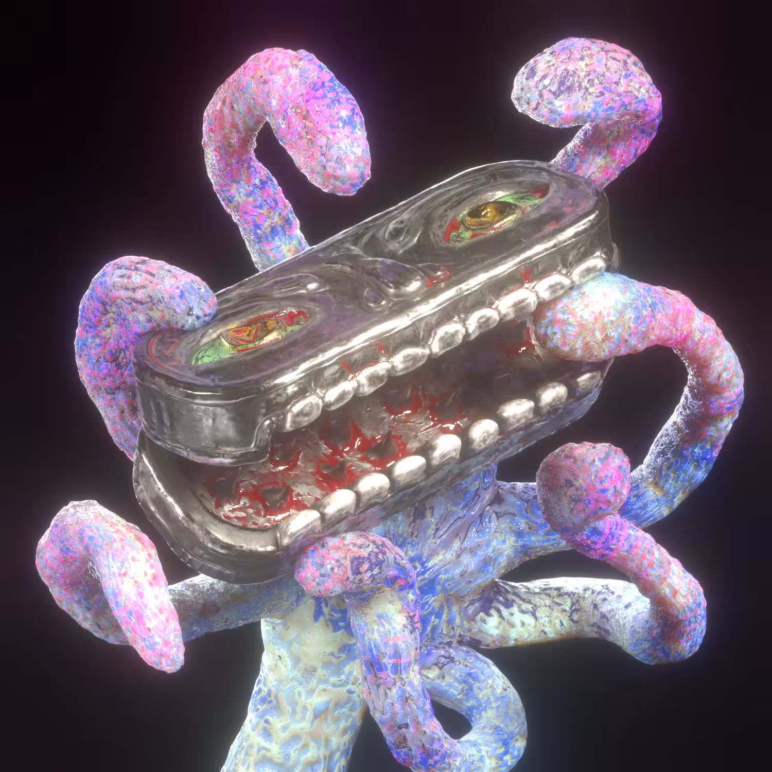 tentacle + face + coffin + spikes + snake + blood