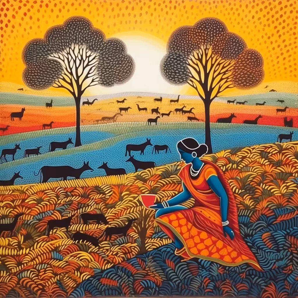 Divine Gond Art: Woman in fields