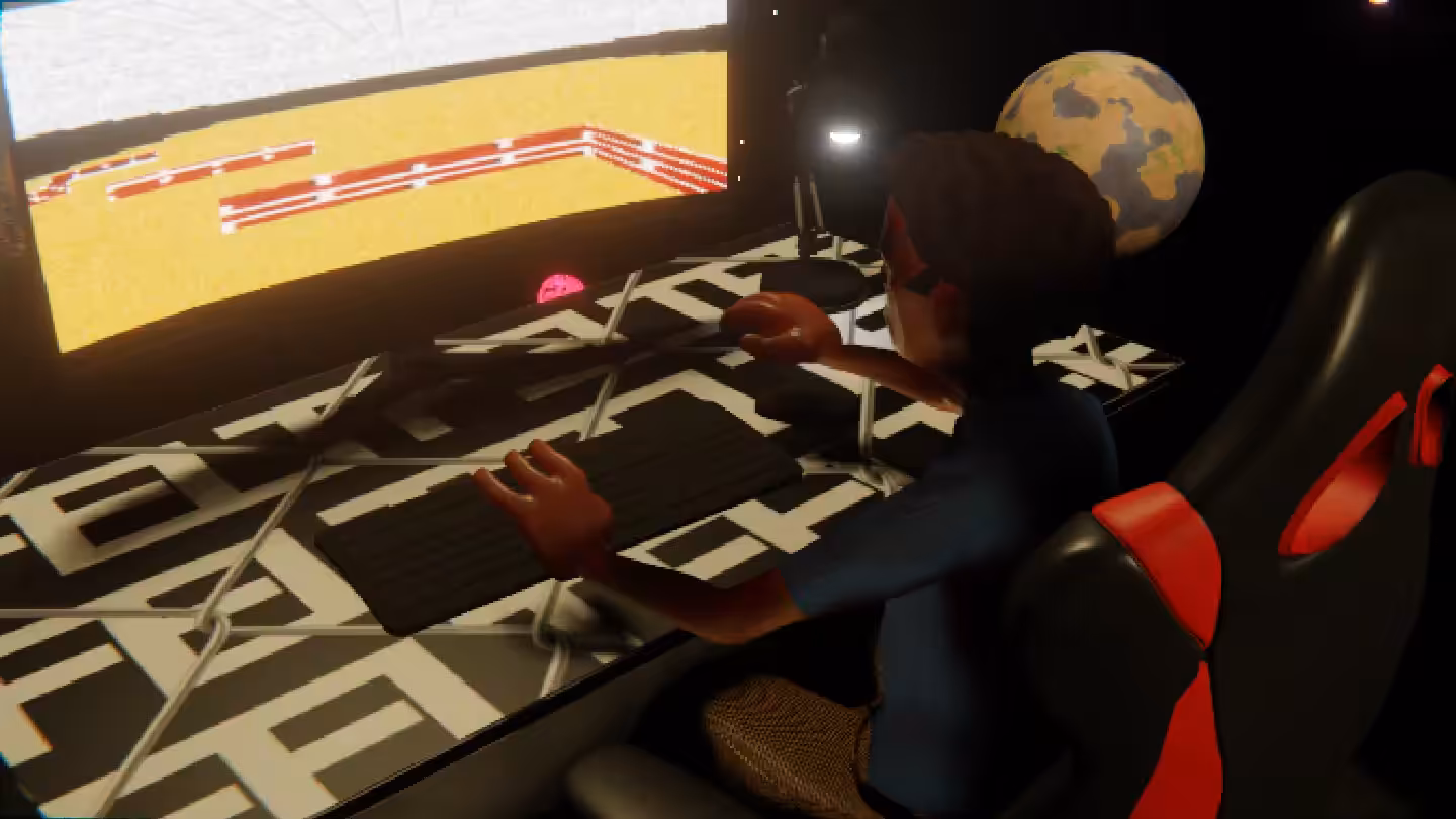 Desktop #18: The Developer in the Gaming Chair With a Desk Lamp and a Maze Monitor on a Barbed Wire Table in Space