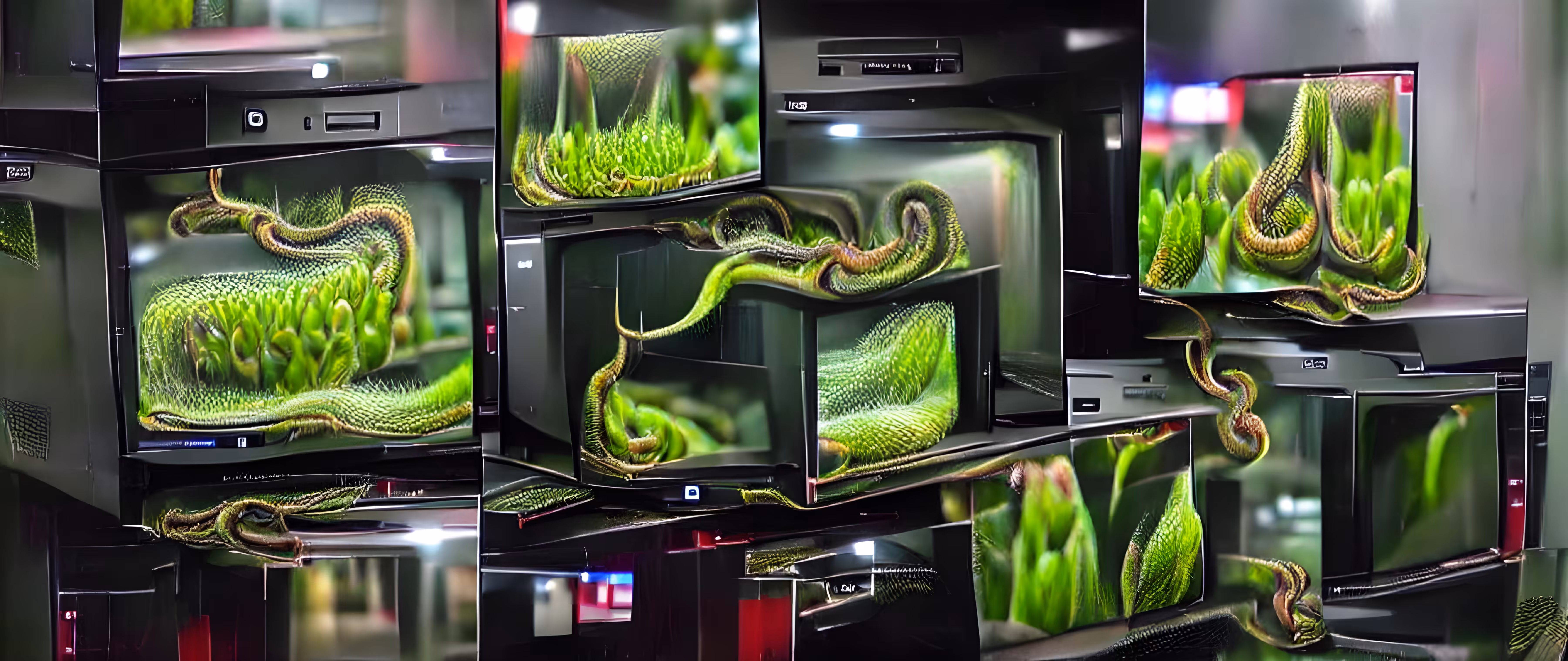 Snakes growing out of television screens