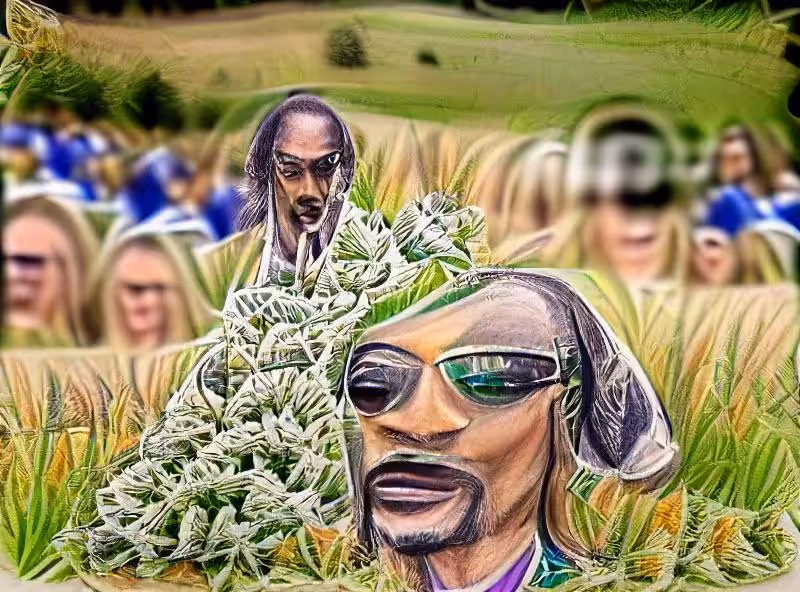 Snoop Dogg in a field of cannabis