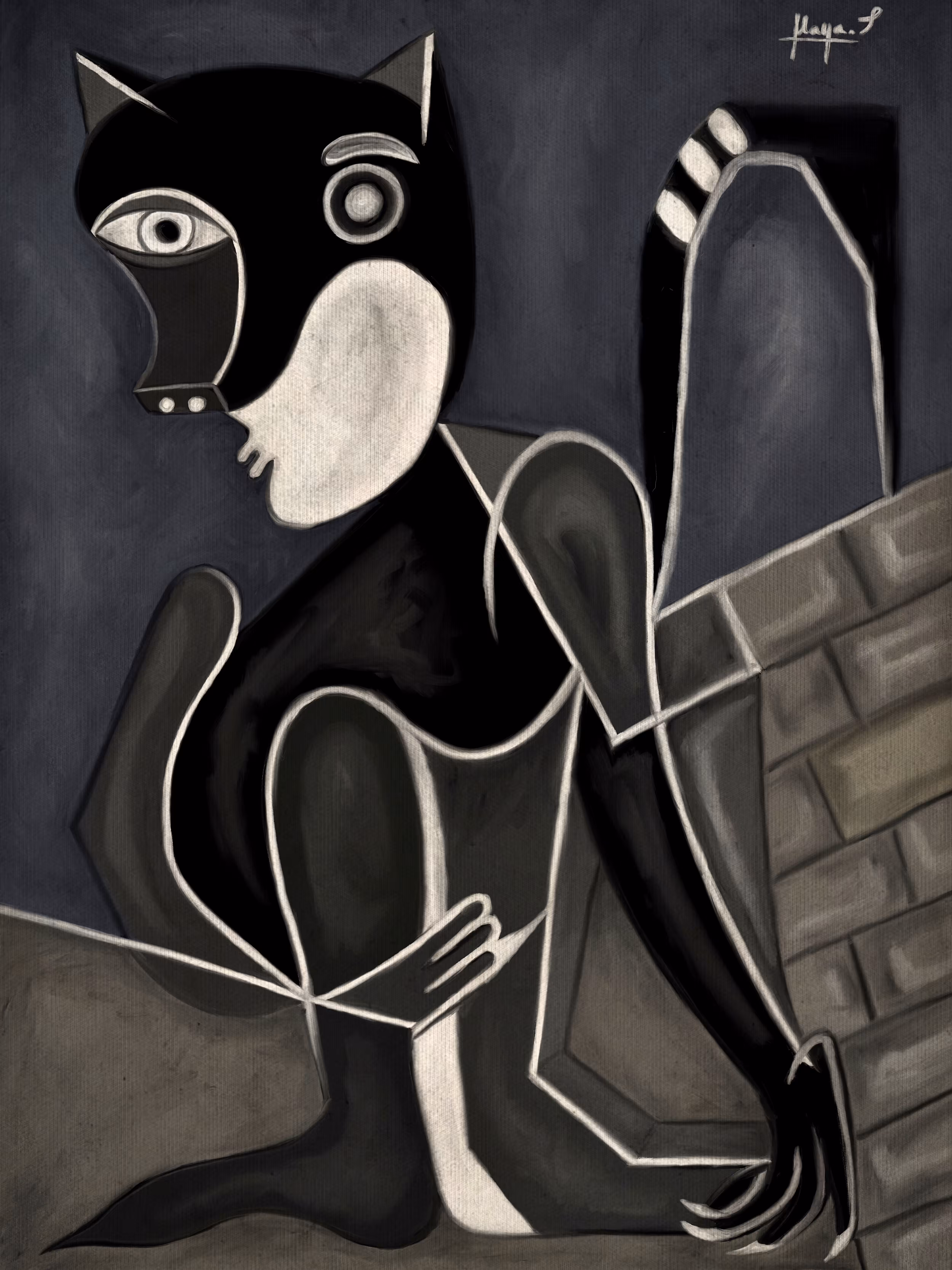 Weird Cubist Cat Lady