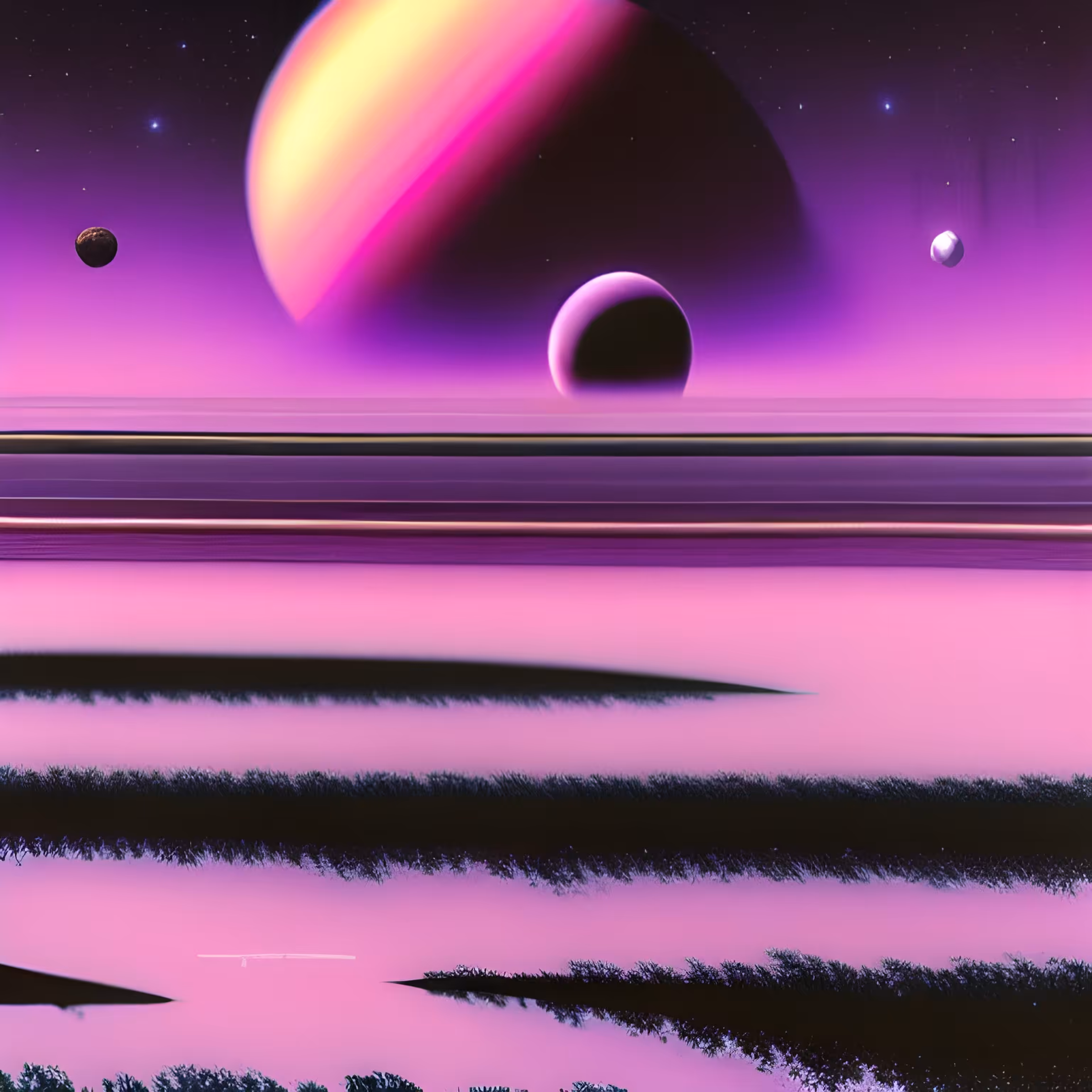Planet rise over the purple sea