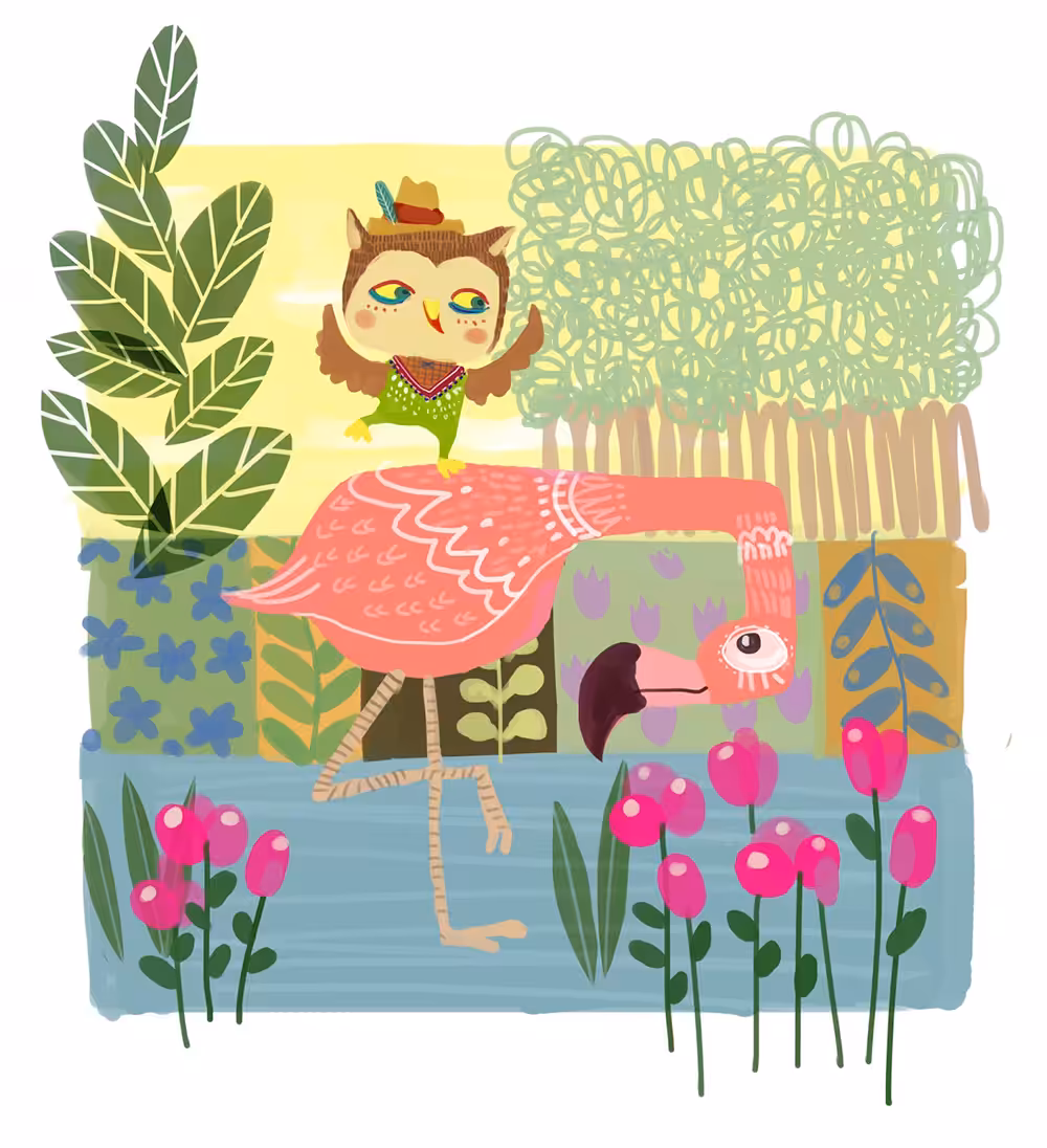 Owl and Flamingo 
