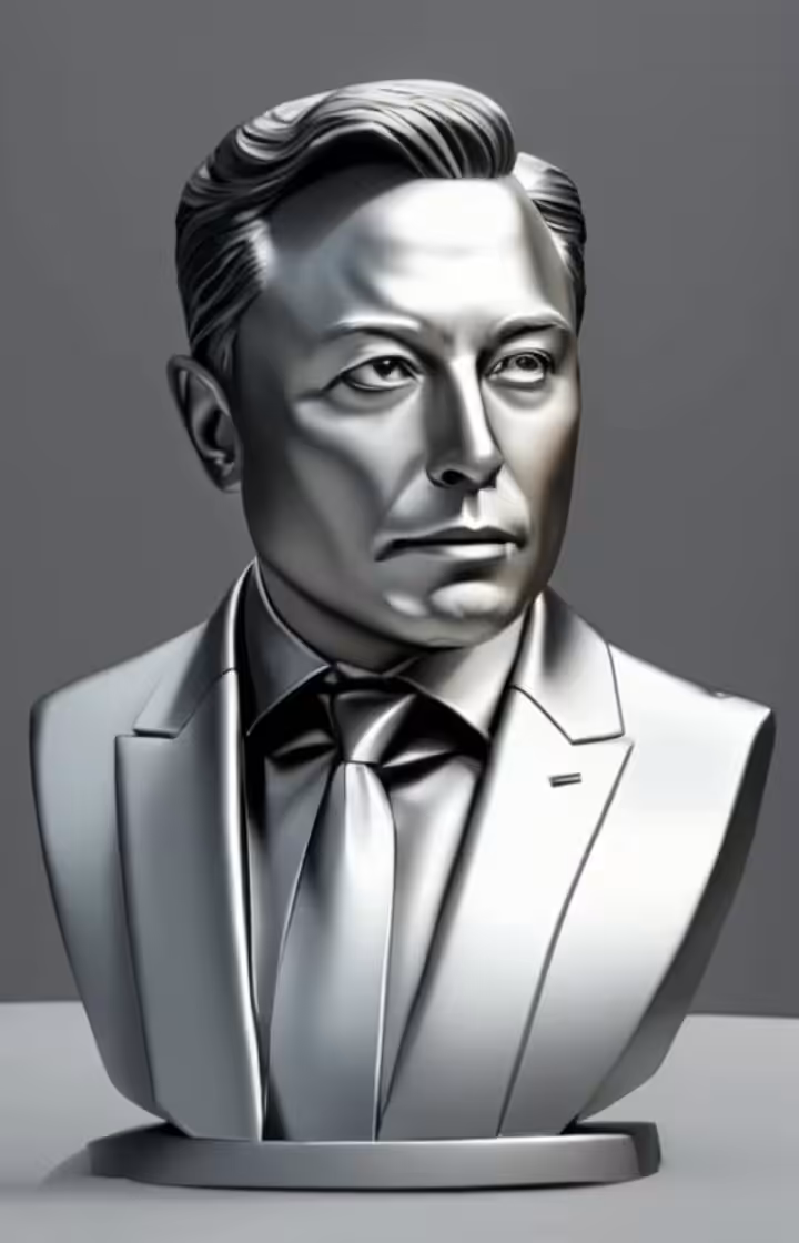 FAMOUS SCULPTURES: Elon Musk - Silver Bust Sculpture 