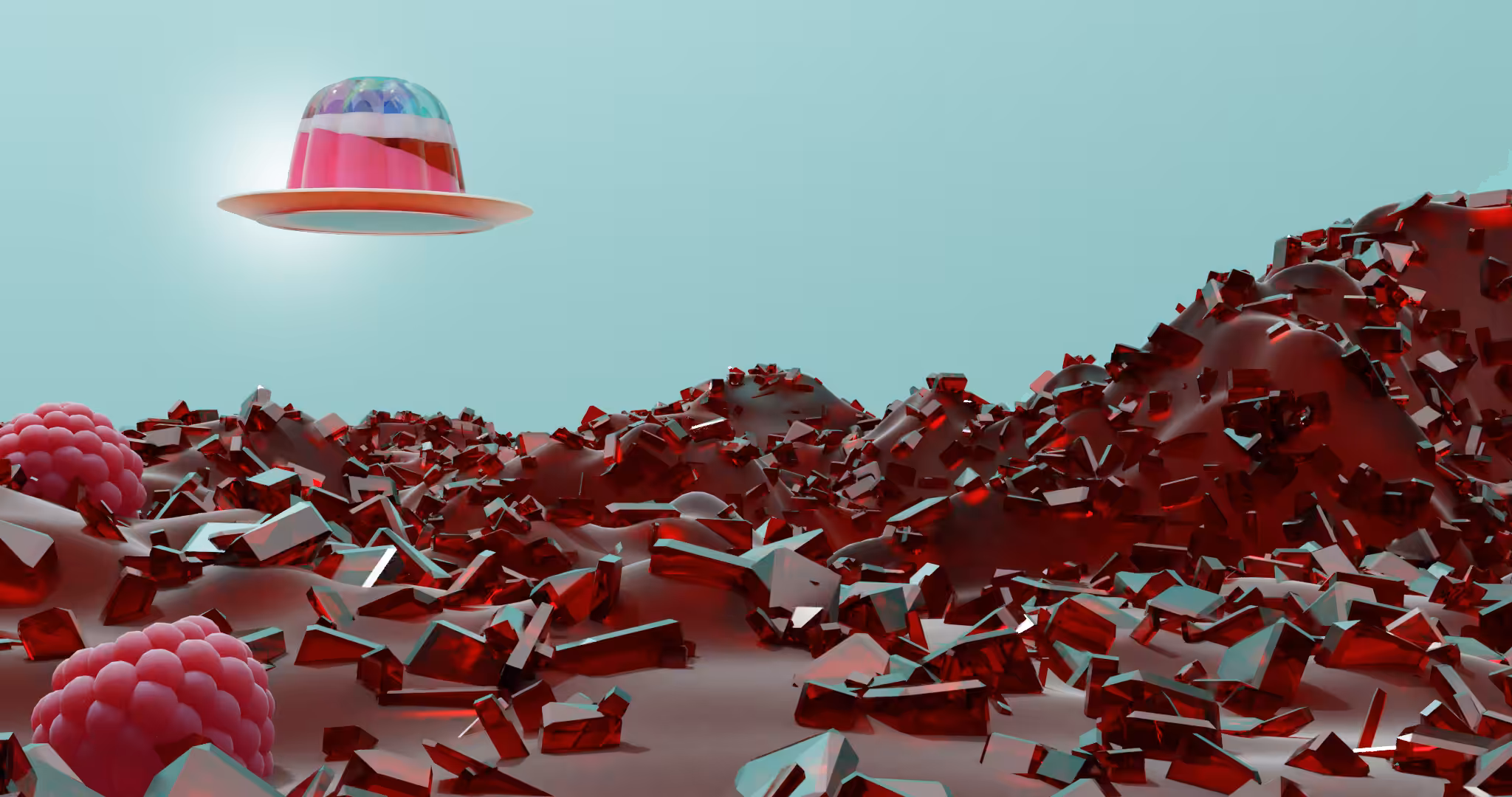 Space Jelly UFOs (unidentified flan objects) Landscape #2: Raspberry Mars
