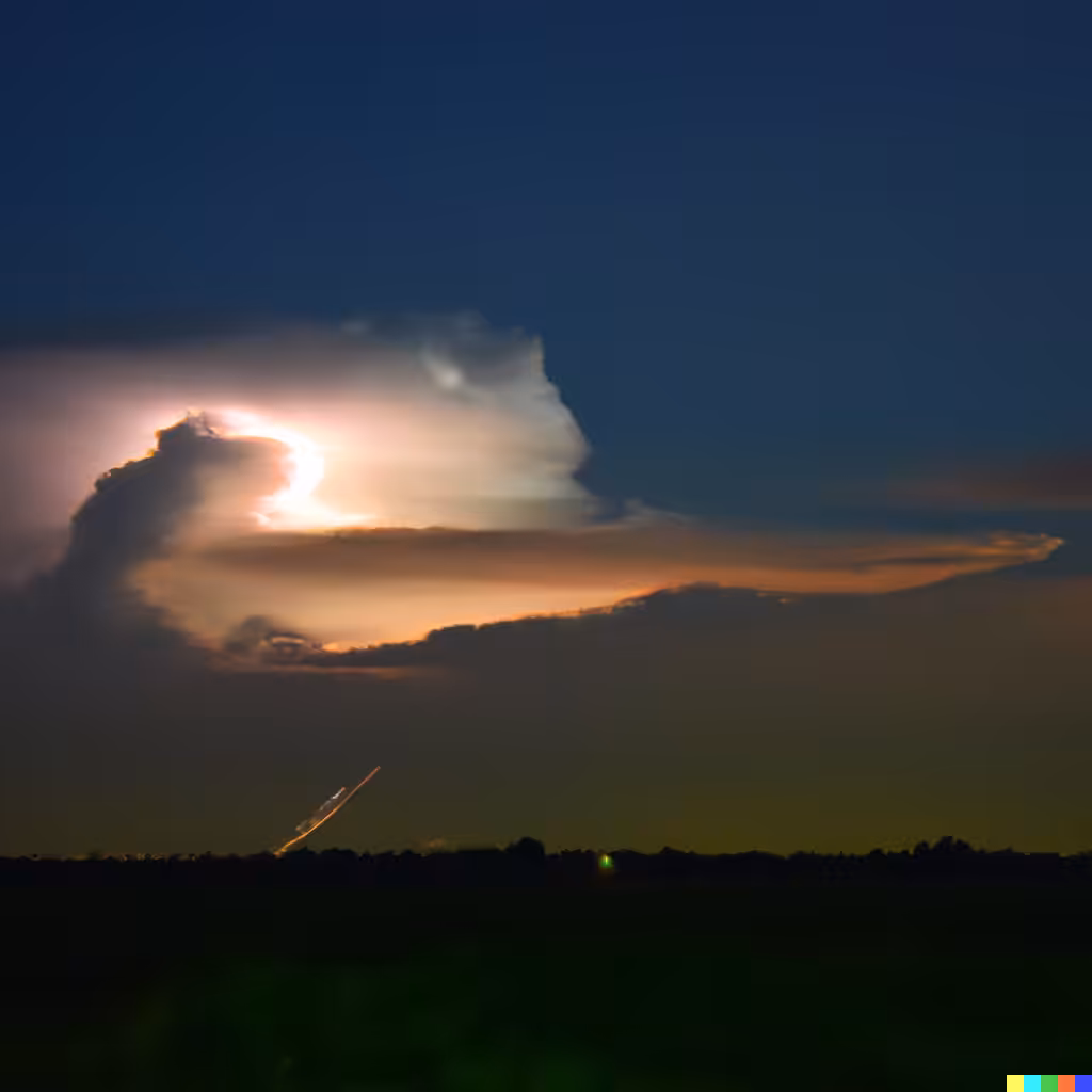 ☁️ 20 - a cumulonimbus cloud in the distance exposing a flash of lightning