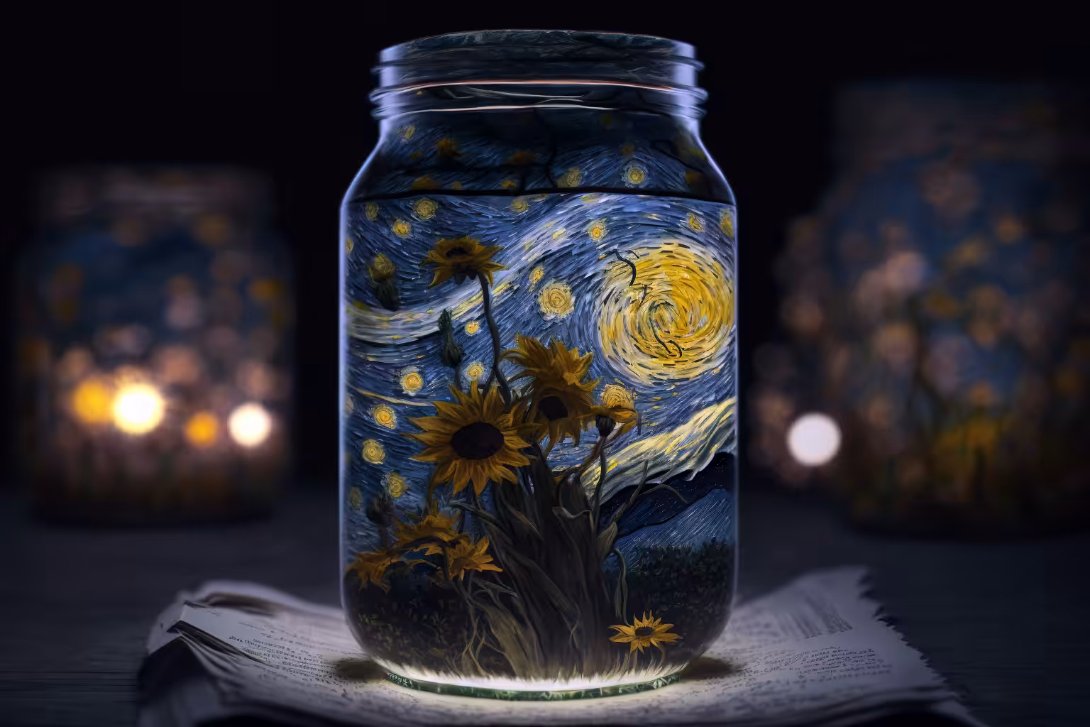 Sunflowers Blooming on Starry Nights