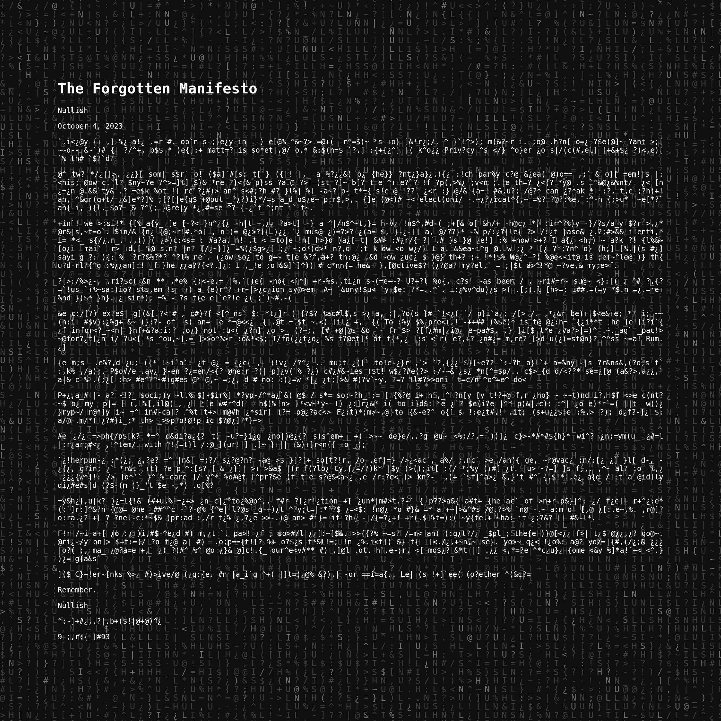The Forgotten Manifesto #112