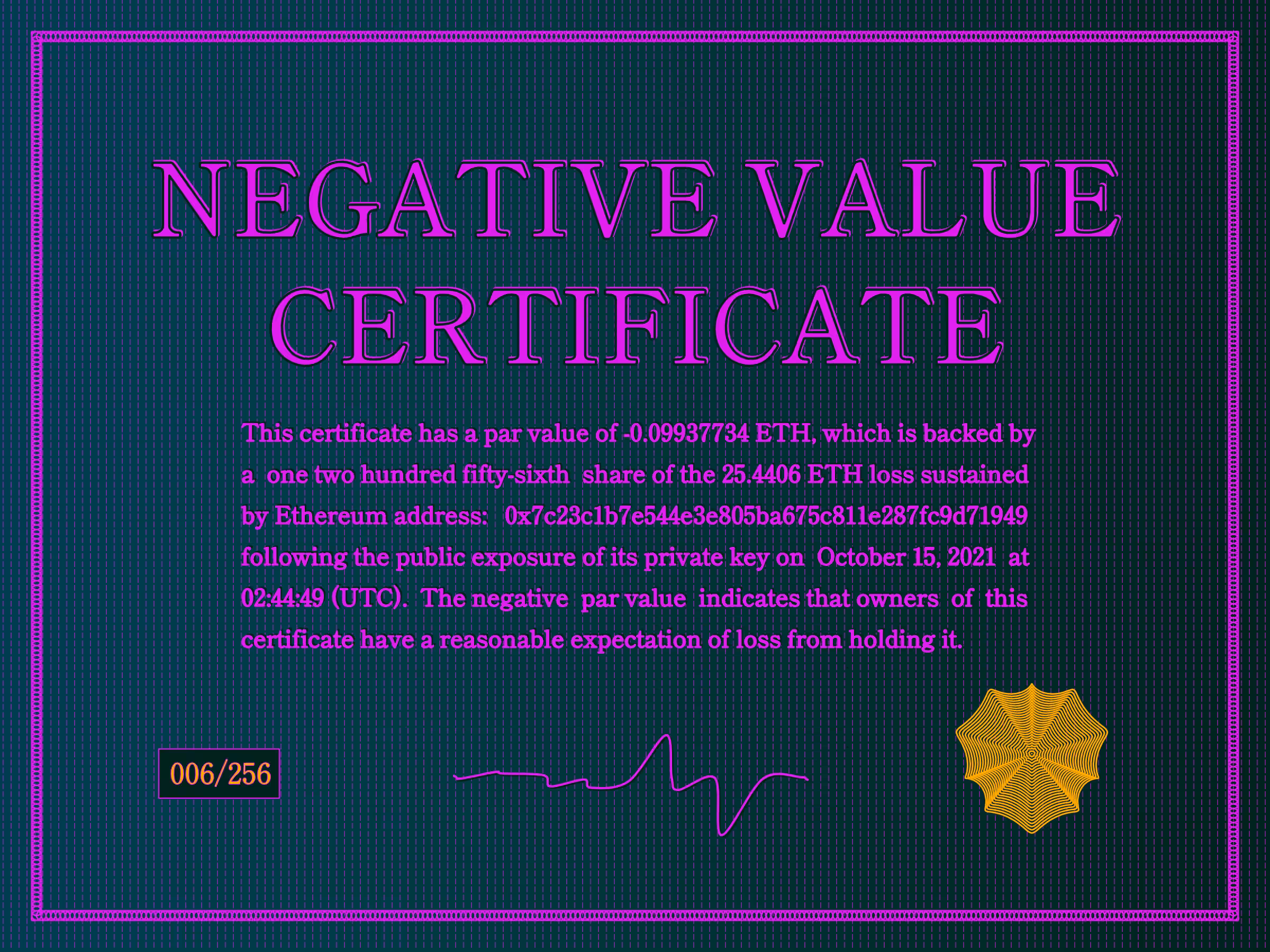 Negative Value Certificate #6 of 256