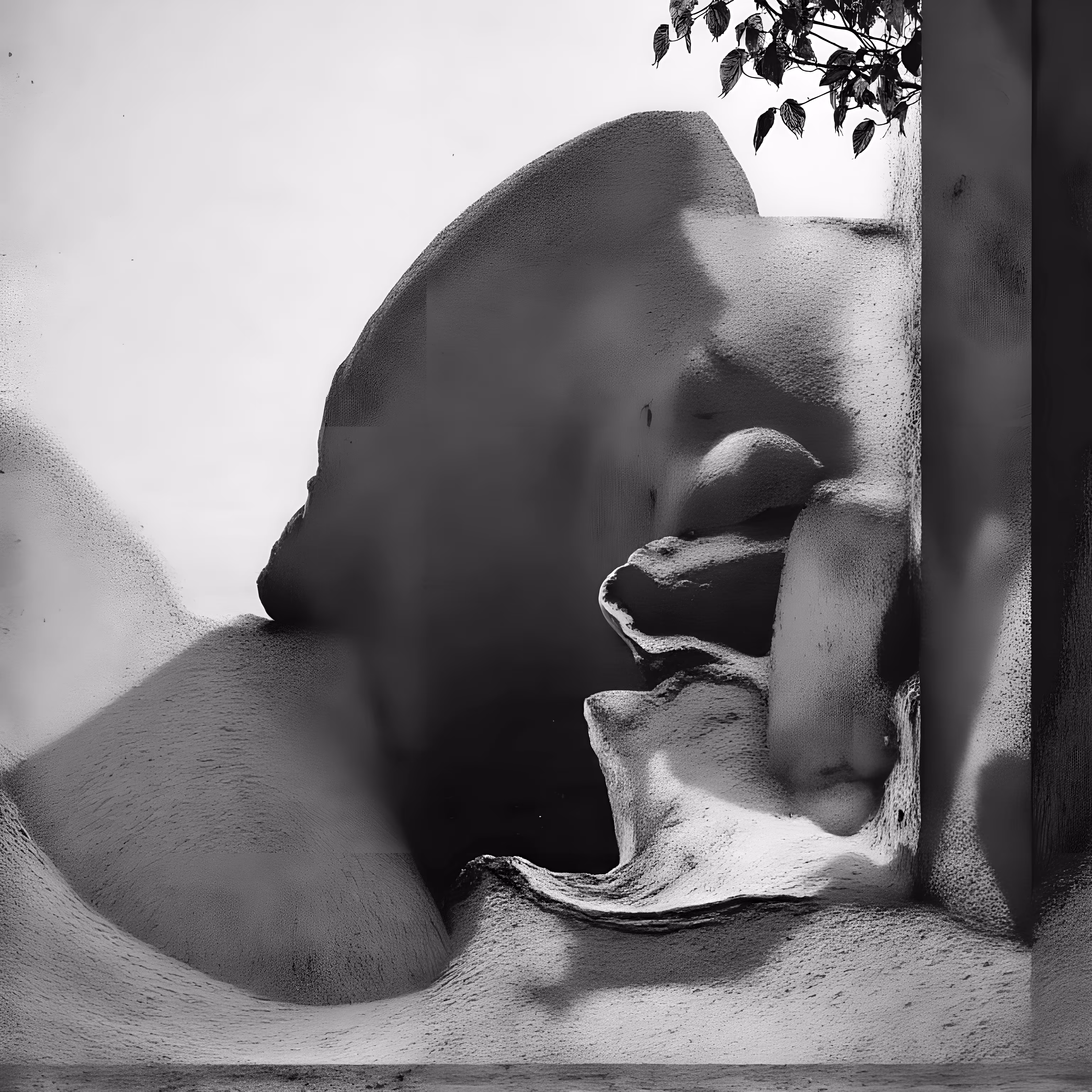 Black and White and in between, Ai assisted: There is always a safe place under a tree, even when everything else is cold and hostile, look for the leaves and trust your soul to nature