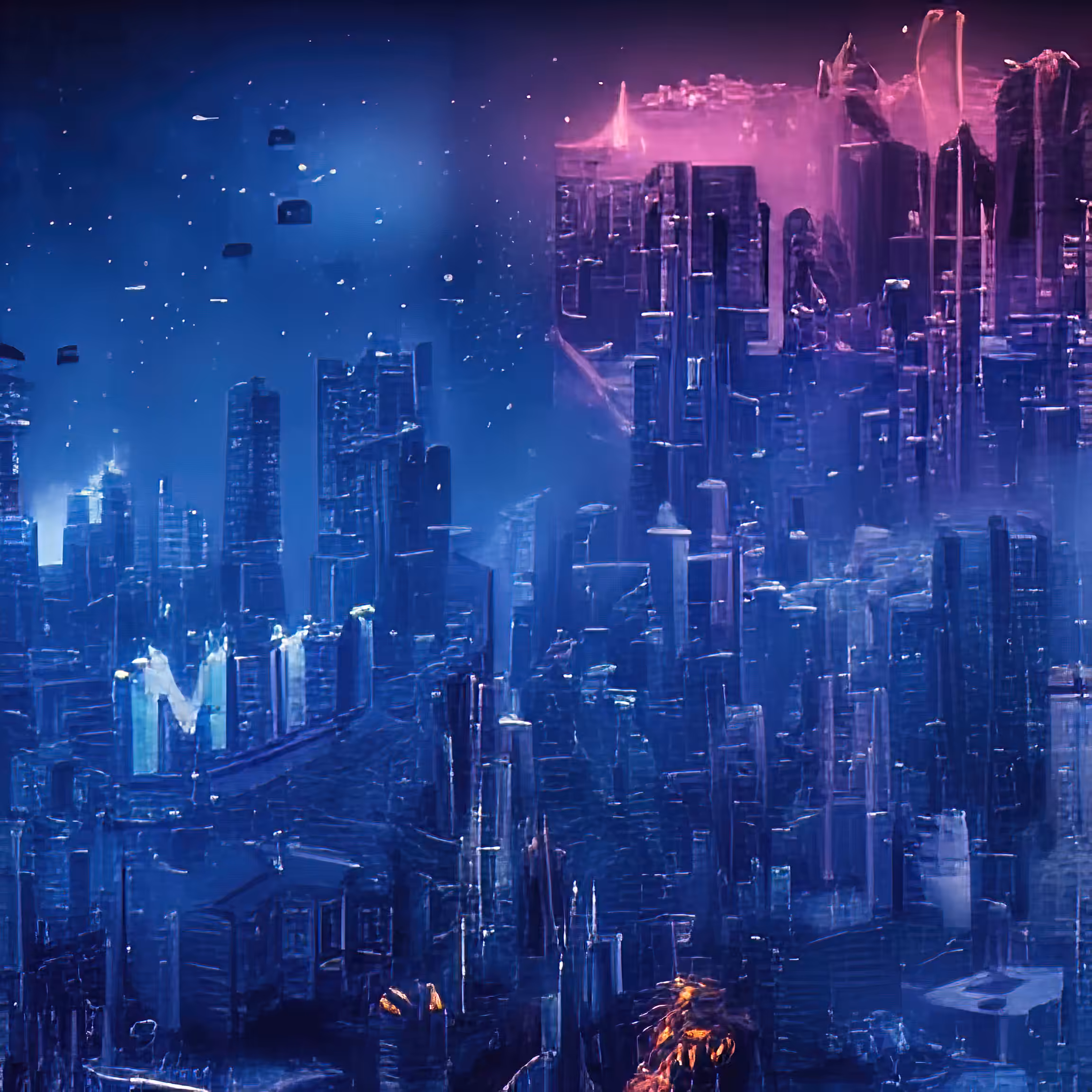 cyberpunk city panorama dawn 687601852