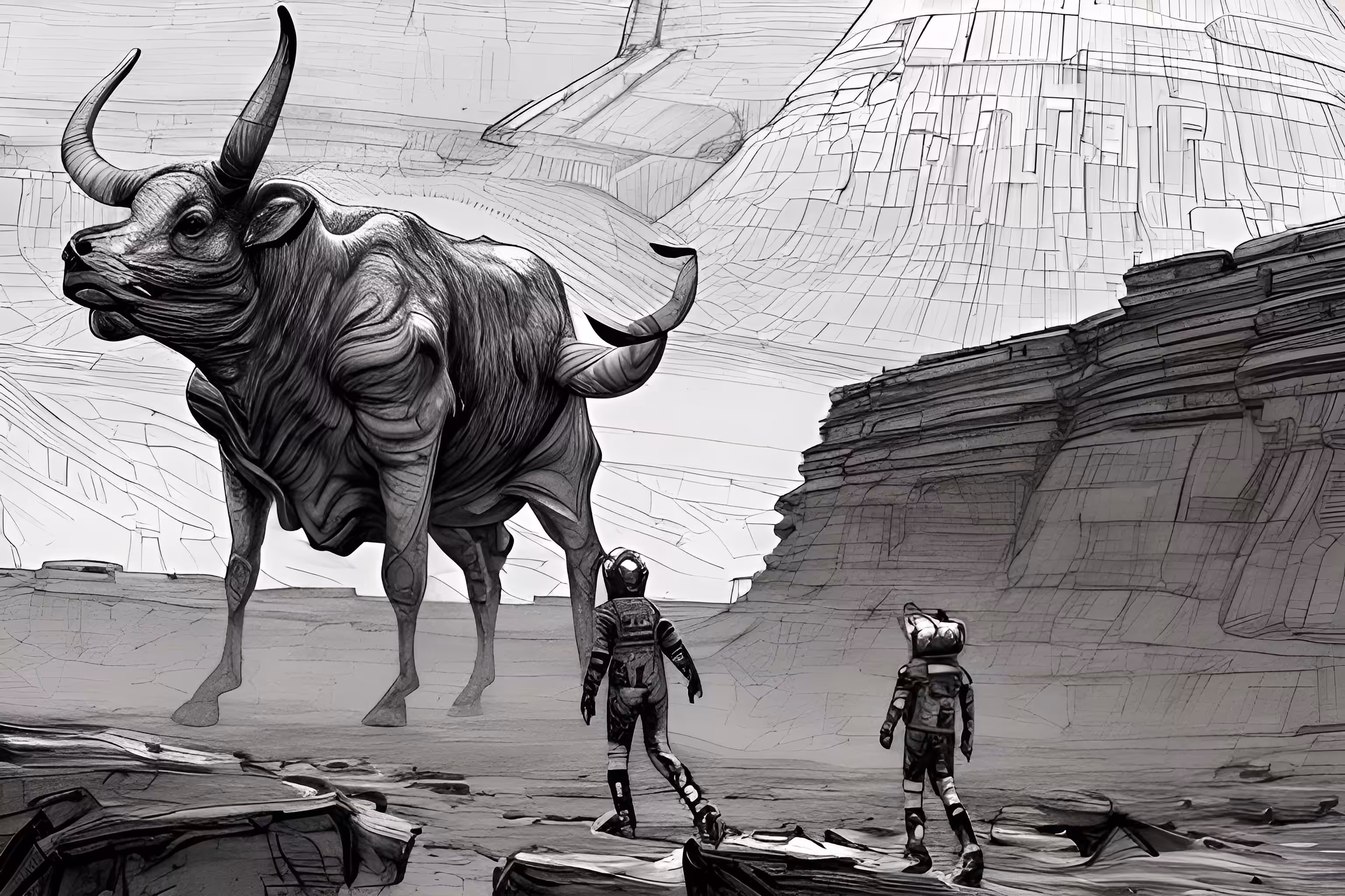 Children and bull on Mars