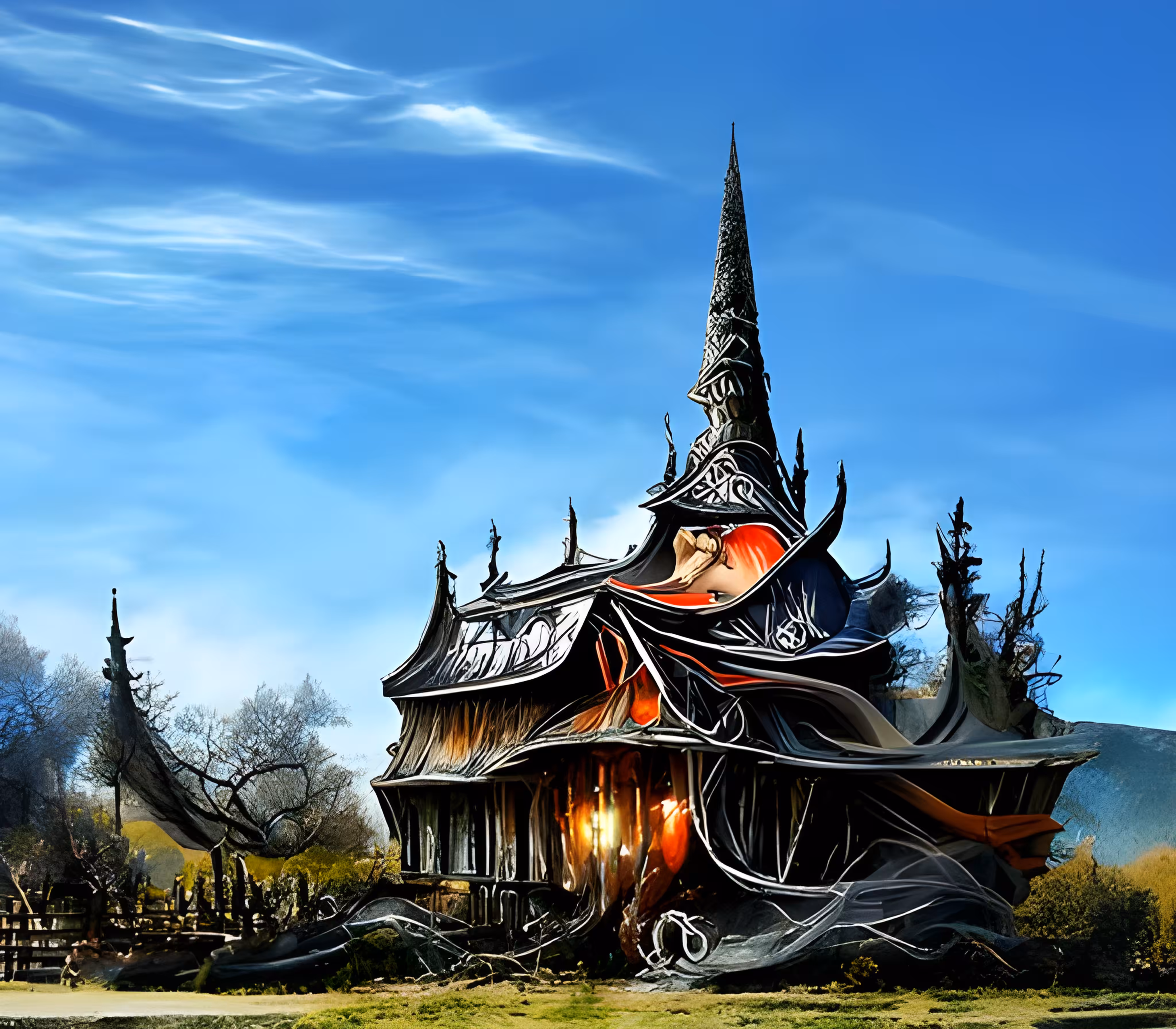 Norwegian landscape with a typical stave church