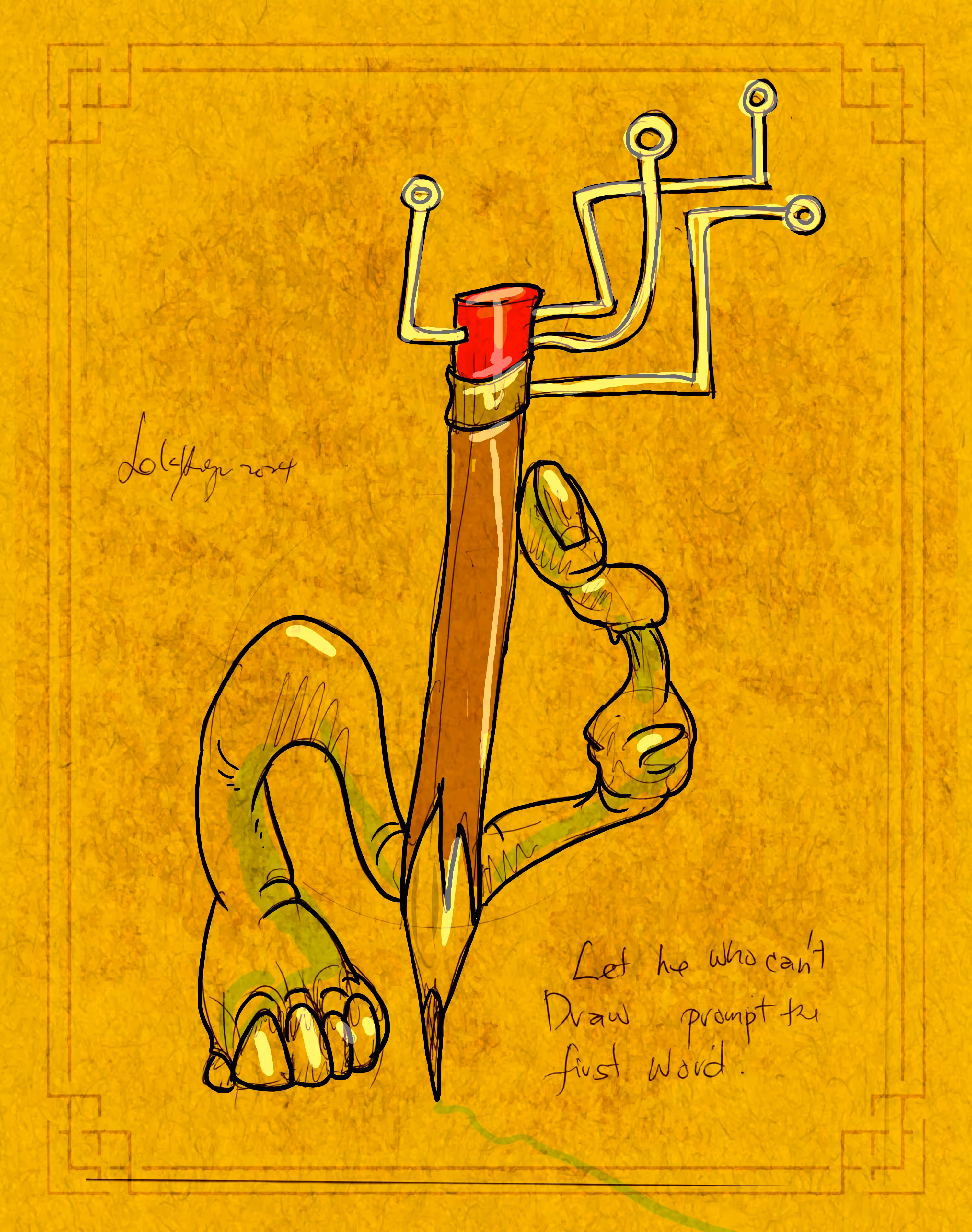 let he who can draw, prompt the first word