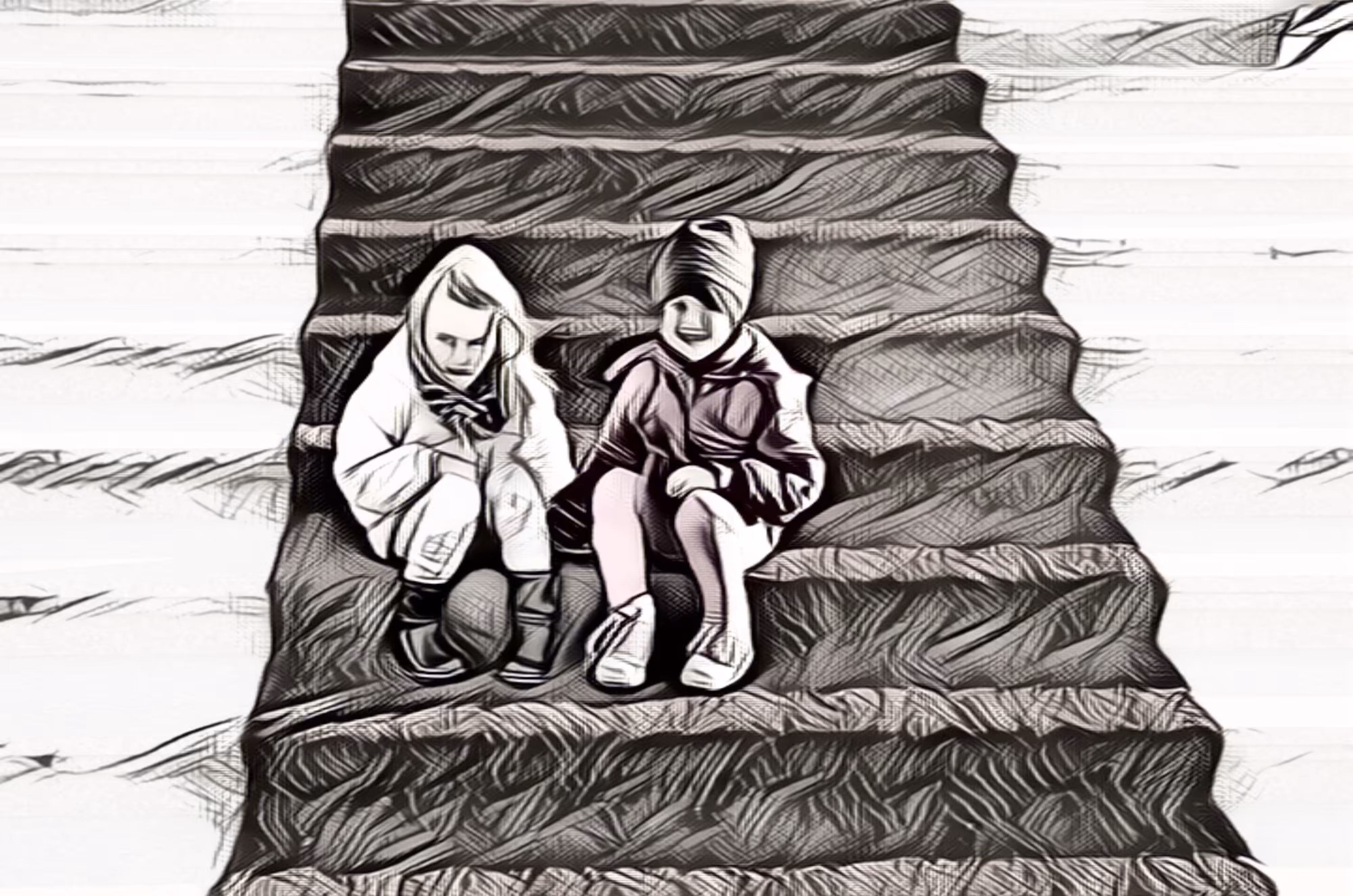 Kids sitting on stairs
