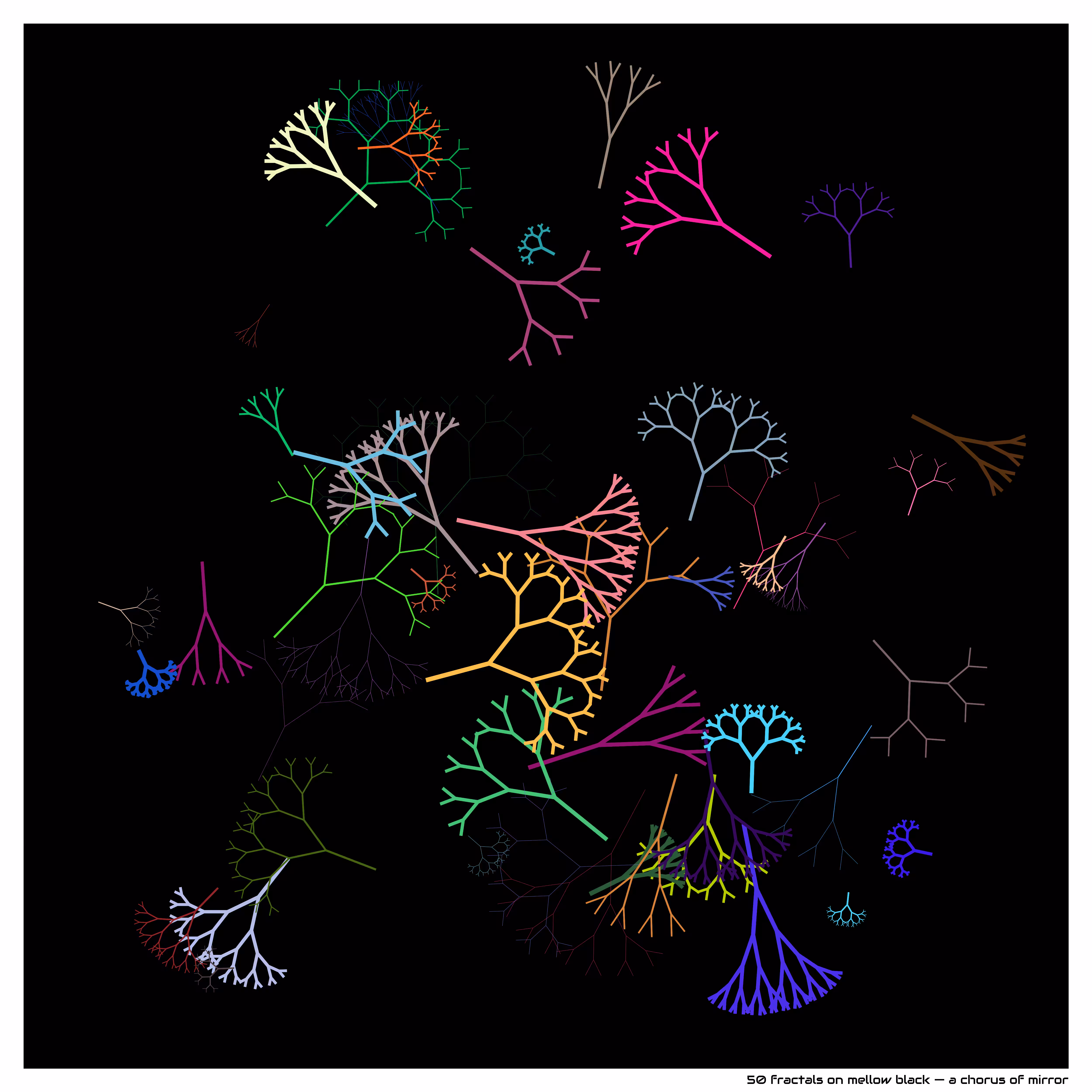 50 fractals on Mellow black — a Chorus of Mirror