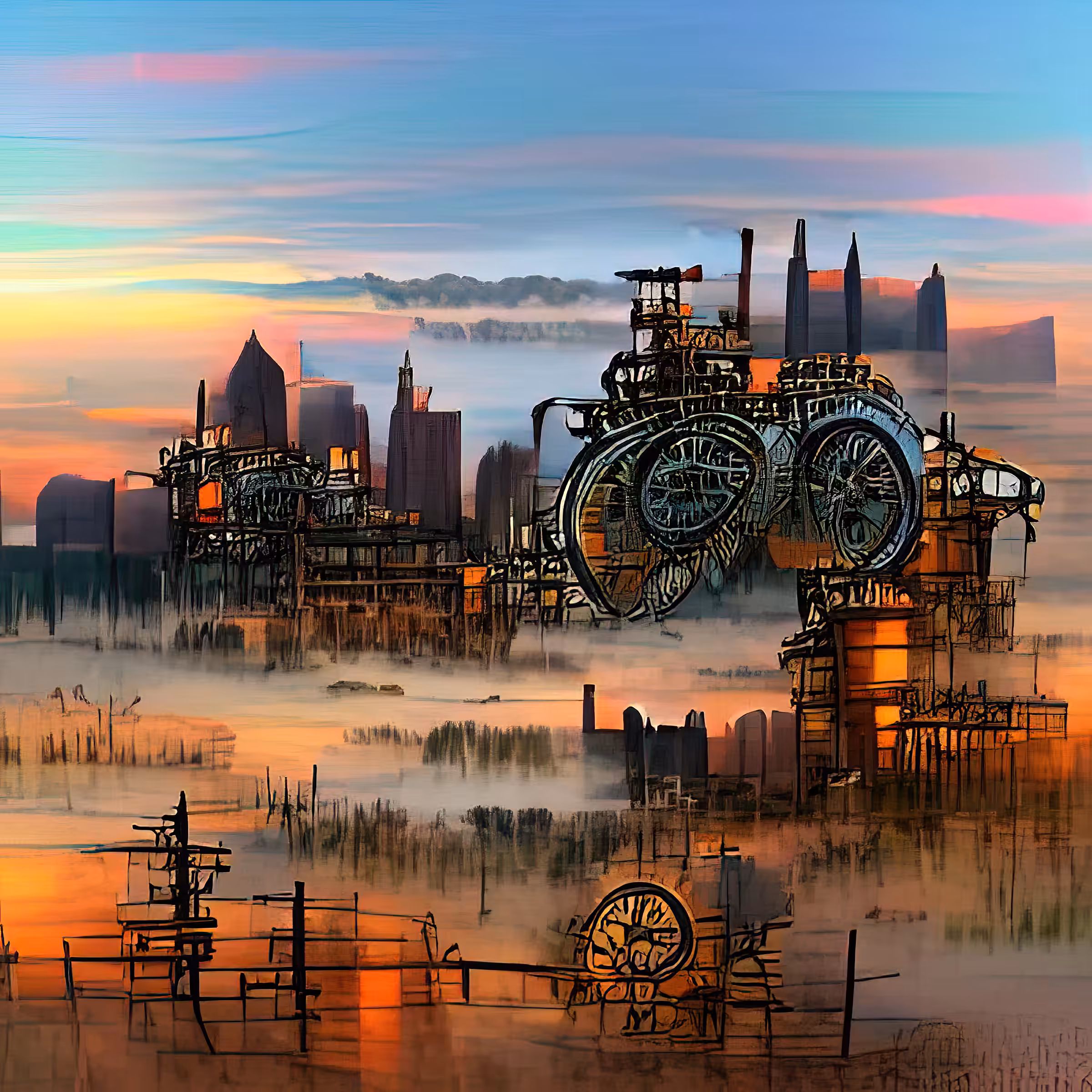cyber steampunk city dawn Vd30WE3VMBtxBYEzzkLA