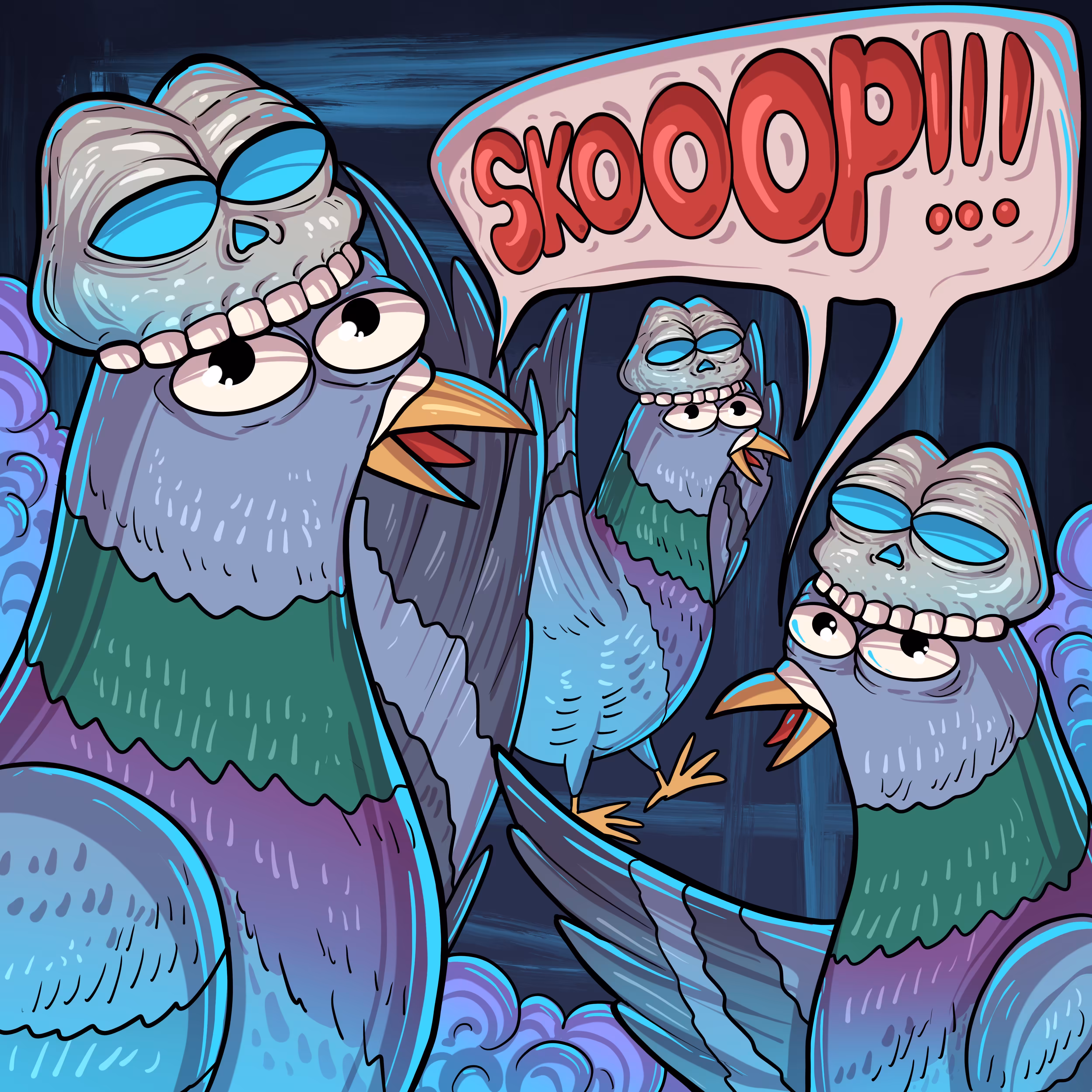 Pigeons scream "SKOP"