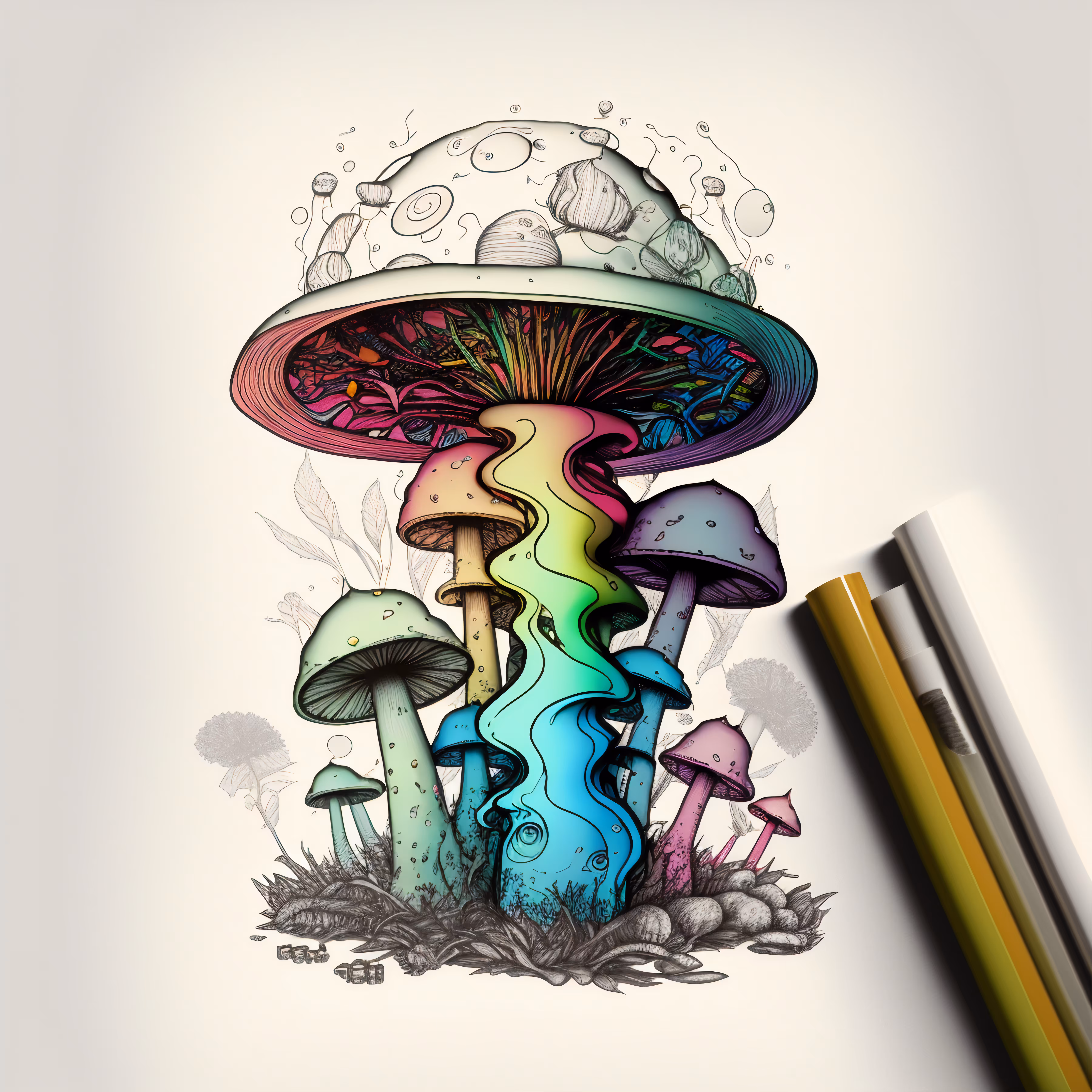 Digital  drawing: Shrooms WIP #12